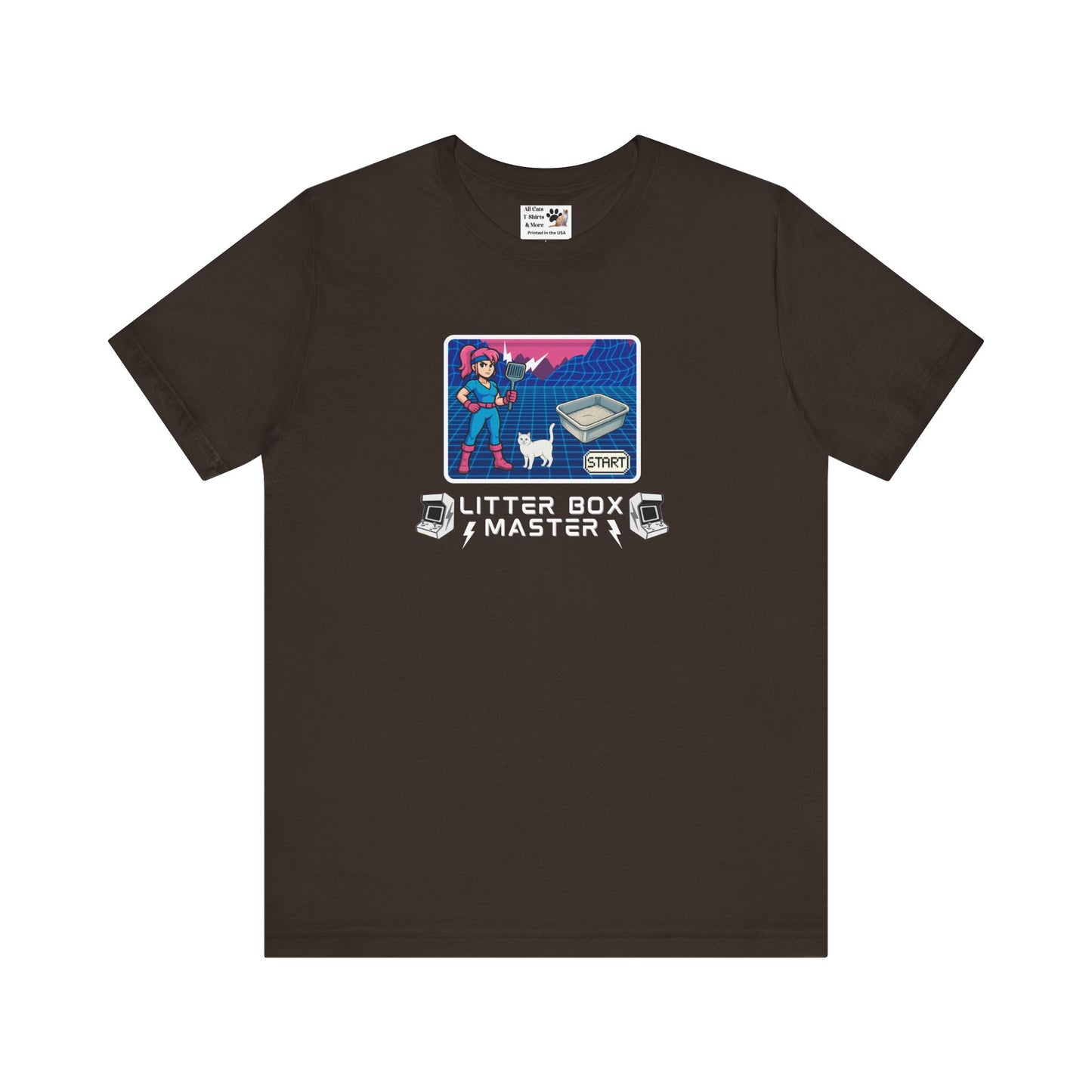 Litter Box Master T-Shirt [Tee #4] - (Funny Retro "Cat Litter Scooping Arcade Game" T-Shirt)