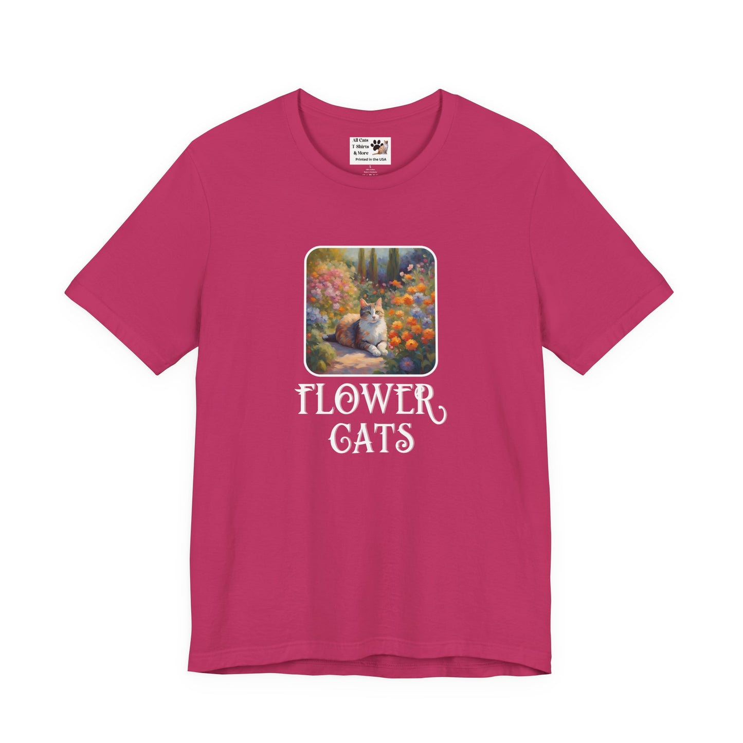 Flower Cats T-Shirt — (Flower Cats Tee #1, Colorful Garden Cat T-Shirt for Cat Fans & Cat Lovers!)