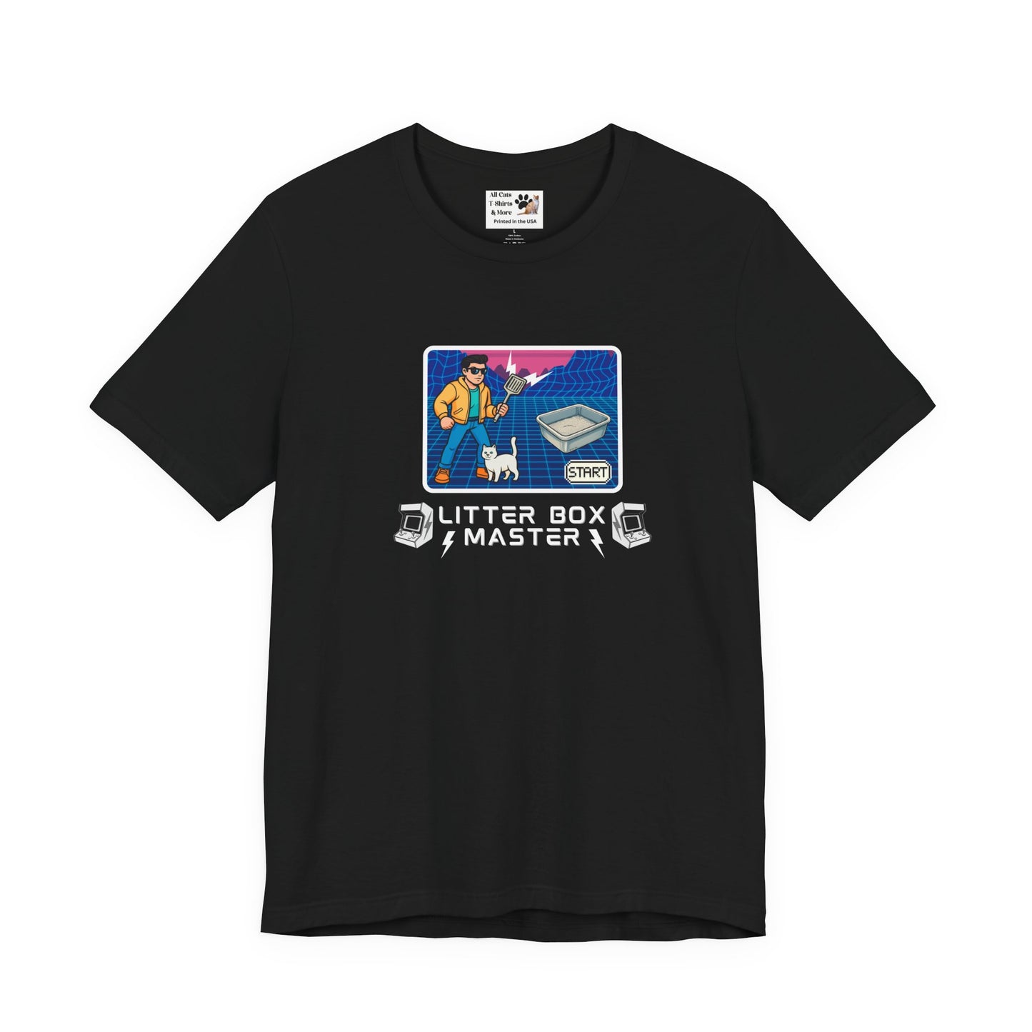 Litter Box Master T-Shirt [Tee #3] - (Funny Retro "Cat Litter Scooping Arcade Game" T-Shirt)