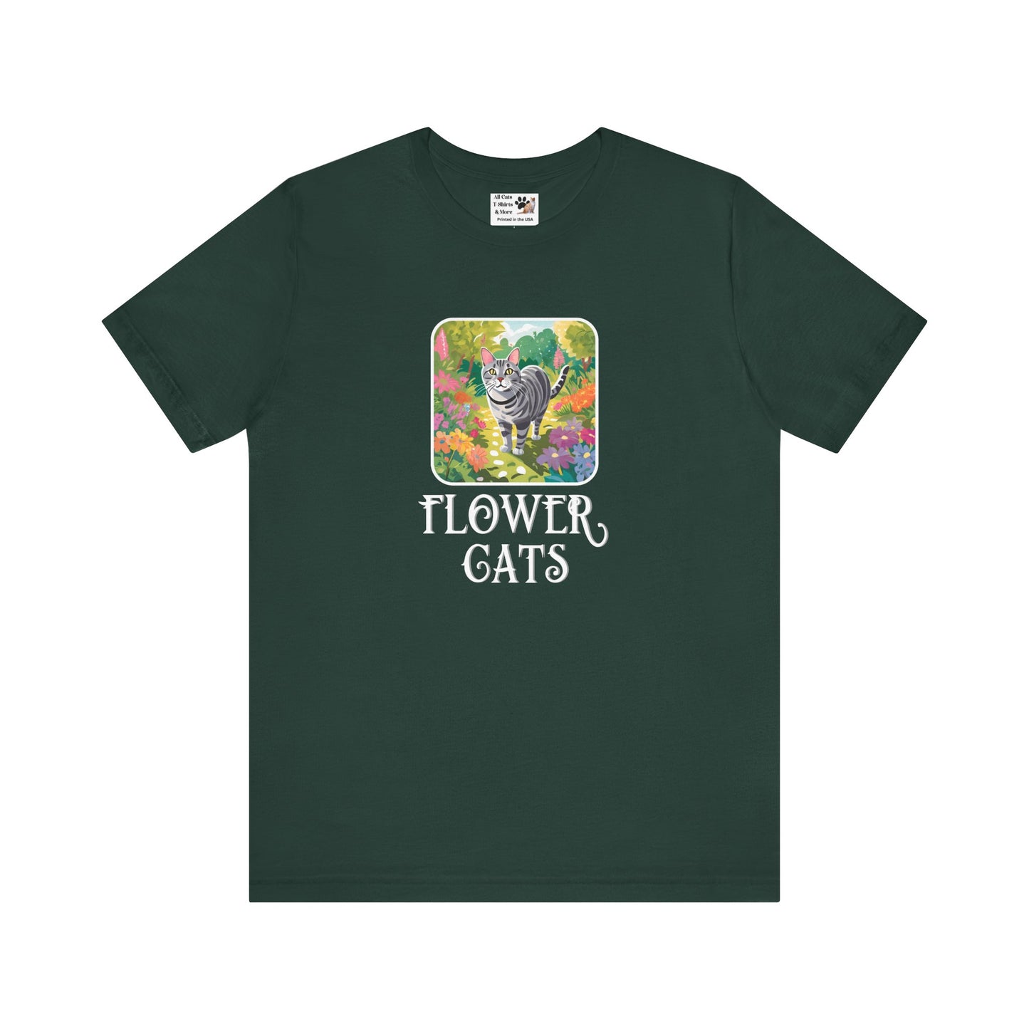 Flower Cats T-Shirts - (Flower Cats Tee #4, Cat in Wildflower Garden T-Shirt, Cat Mom Tee)