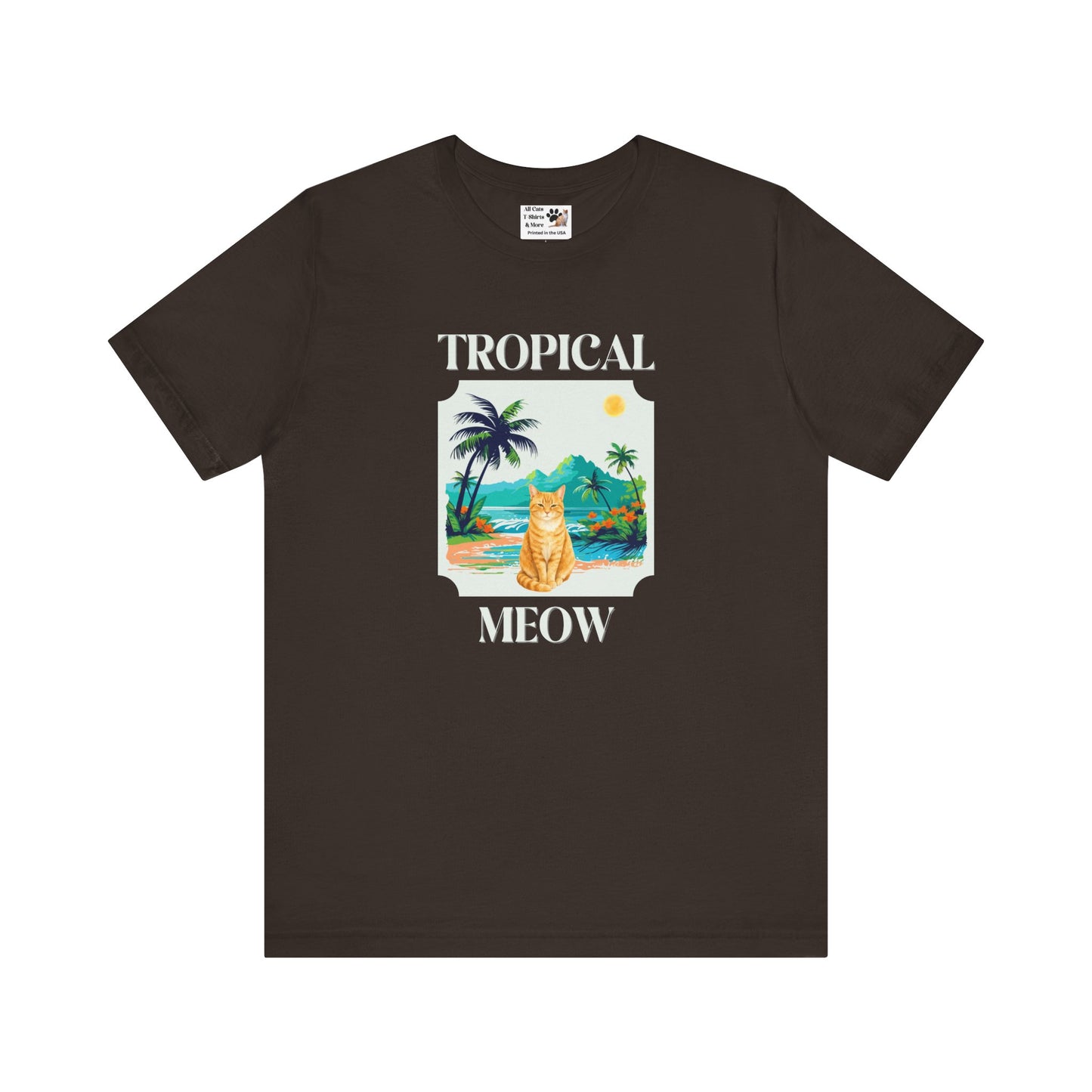 Tropical Meow Cat Tee — (Retro Beach Cat Graphic T-Shirt)