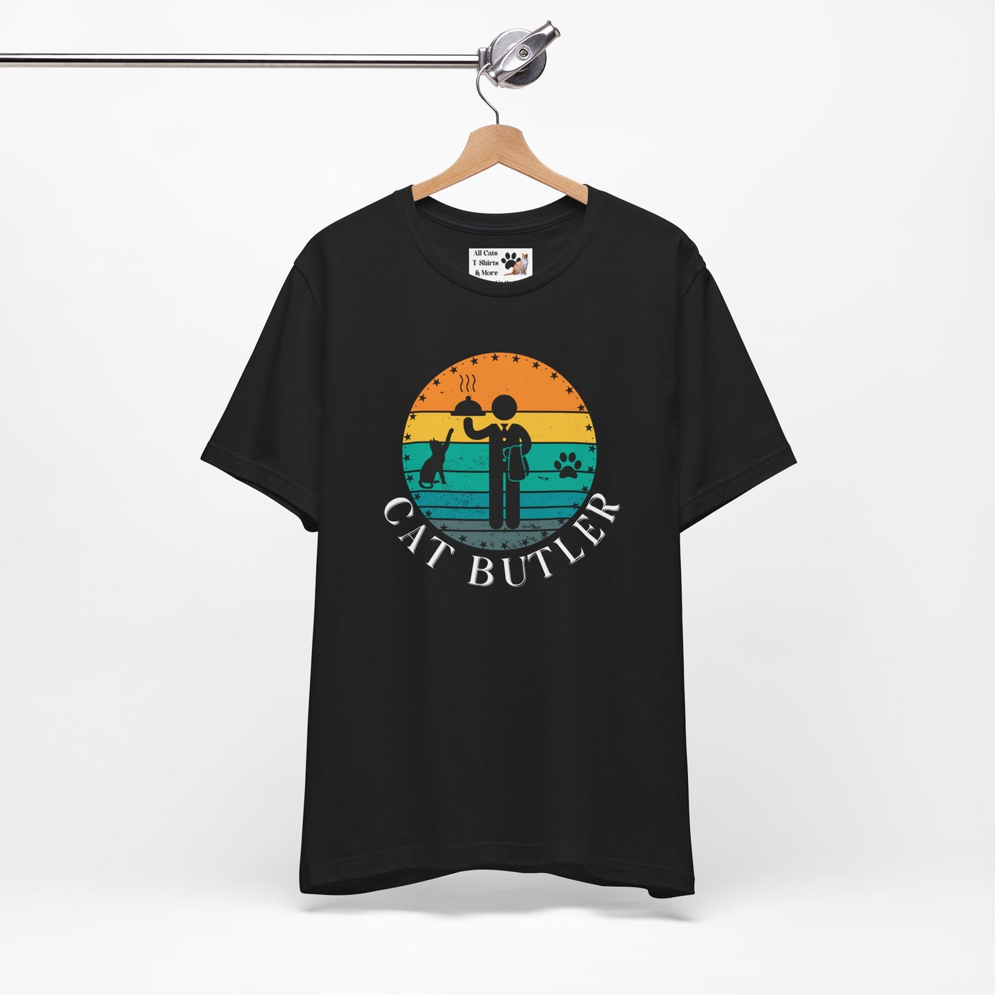 Cat Butler T-Shirt - (A Colorful "Vintage Sunset Style" Design, Unisex Short Sleeve Tee - Perfect for Cat Parents!)