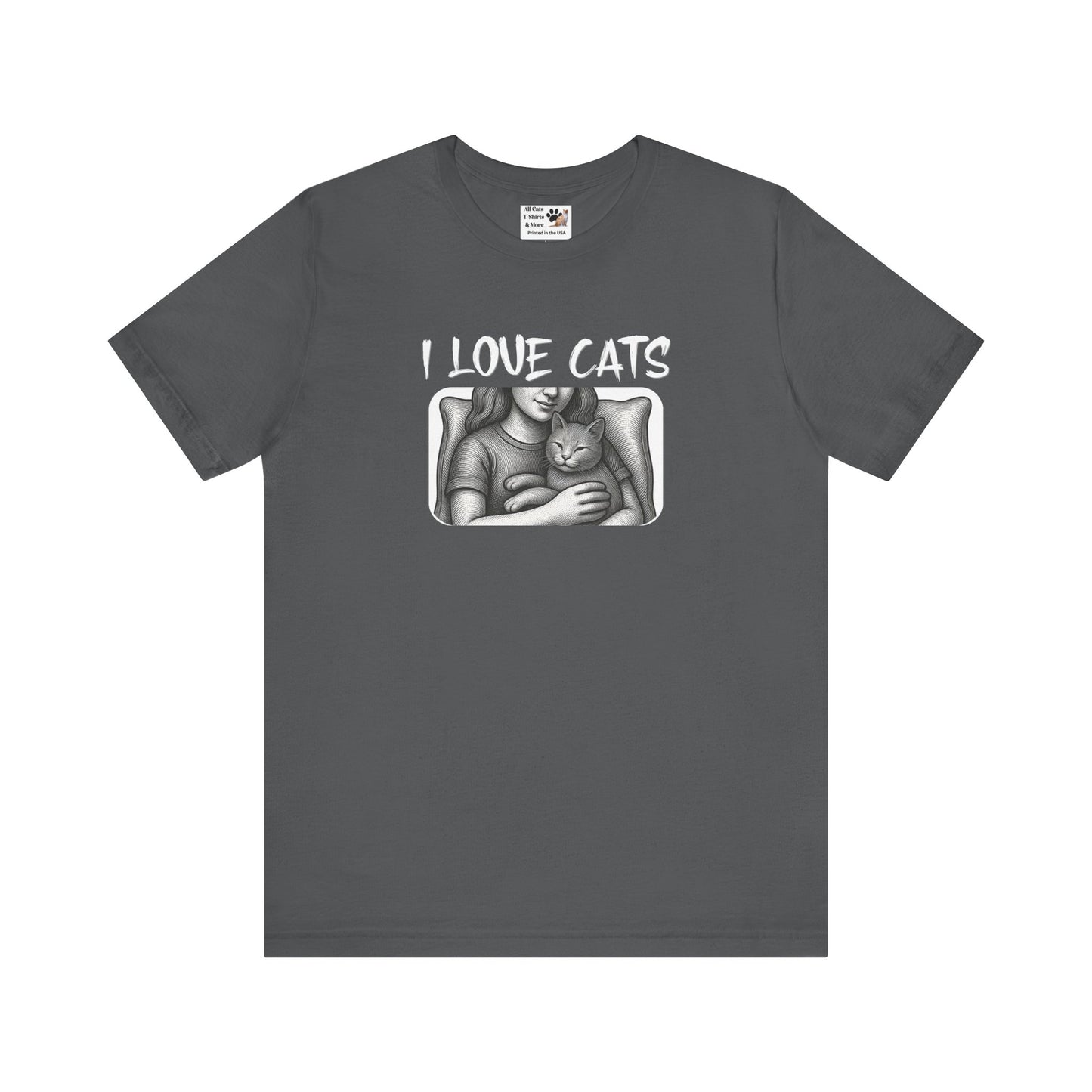I Love Cats T-Shirt — Cat Lover Graphic Tee with Cozy Cat Cuddle Illustration