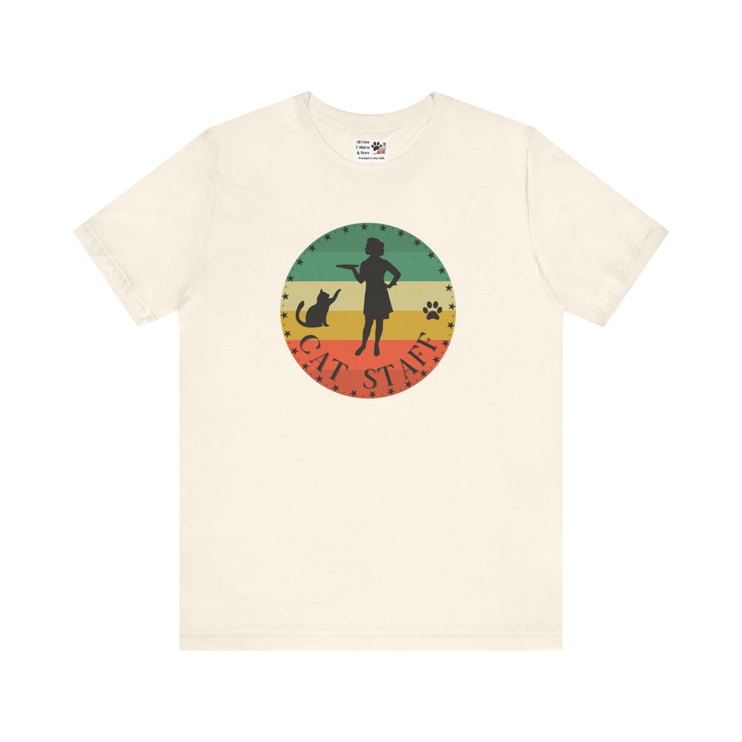 Cat Staff T-Shirt - (Vintage Sunset Style Design - Unisex Jersey Tee - Perfect Gift for Cat Lovers)
