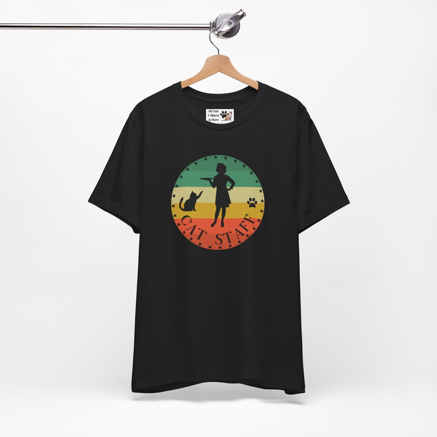 Cat Staff T-Shirt - (Vintage Sunset Style Design - Unisex Jersey Tee - Perfect Gift for Cat Lovers)
