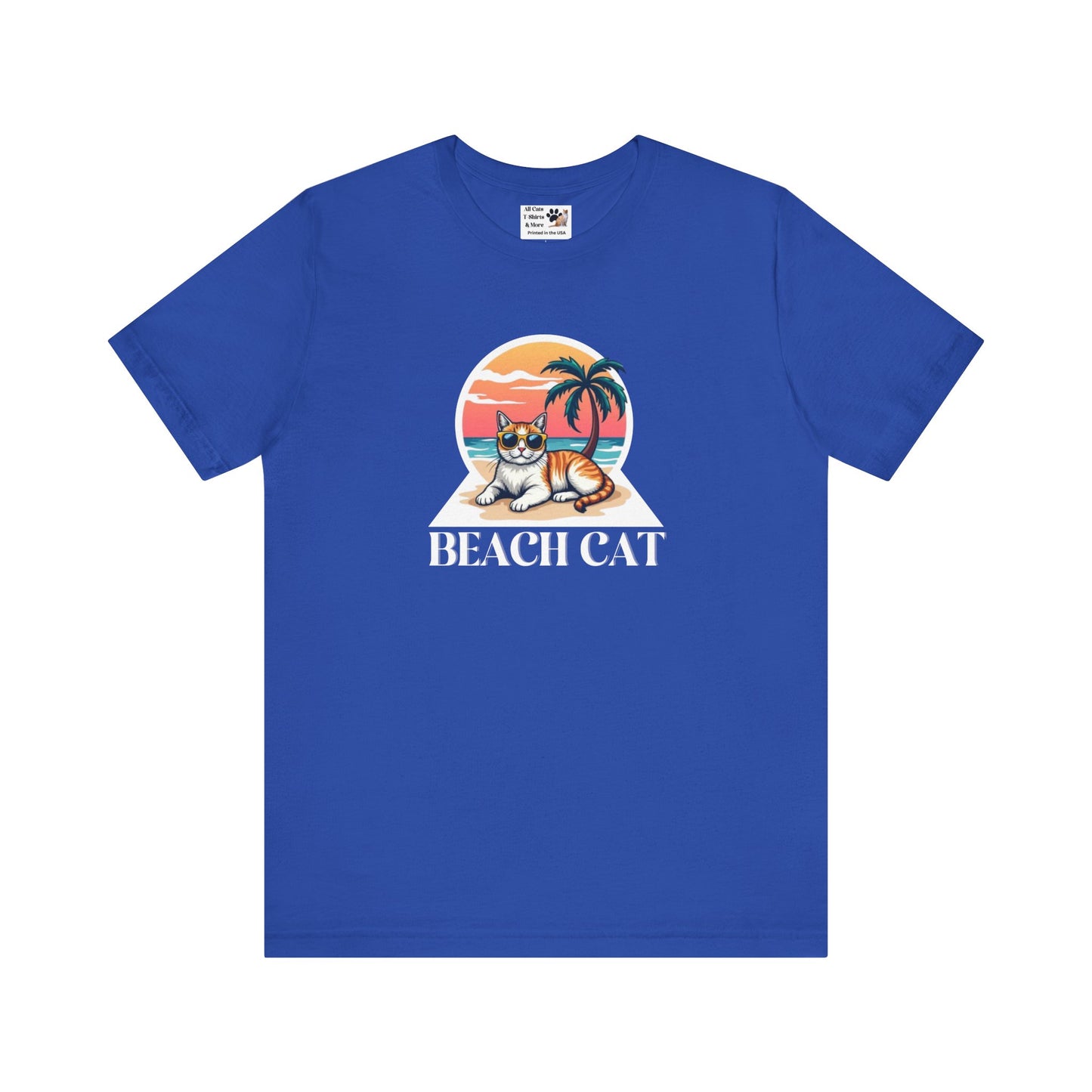 Beach Cat T-Shirt - (Retro Sunset Graphic Tee for Cat Fans)