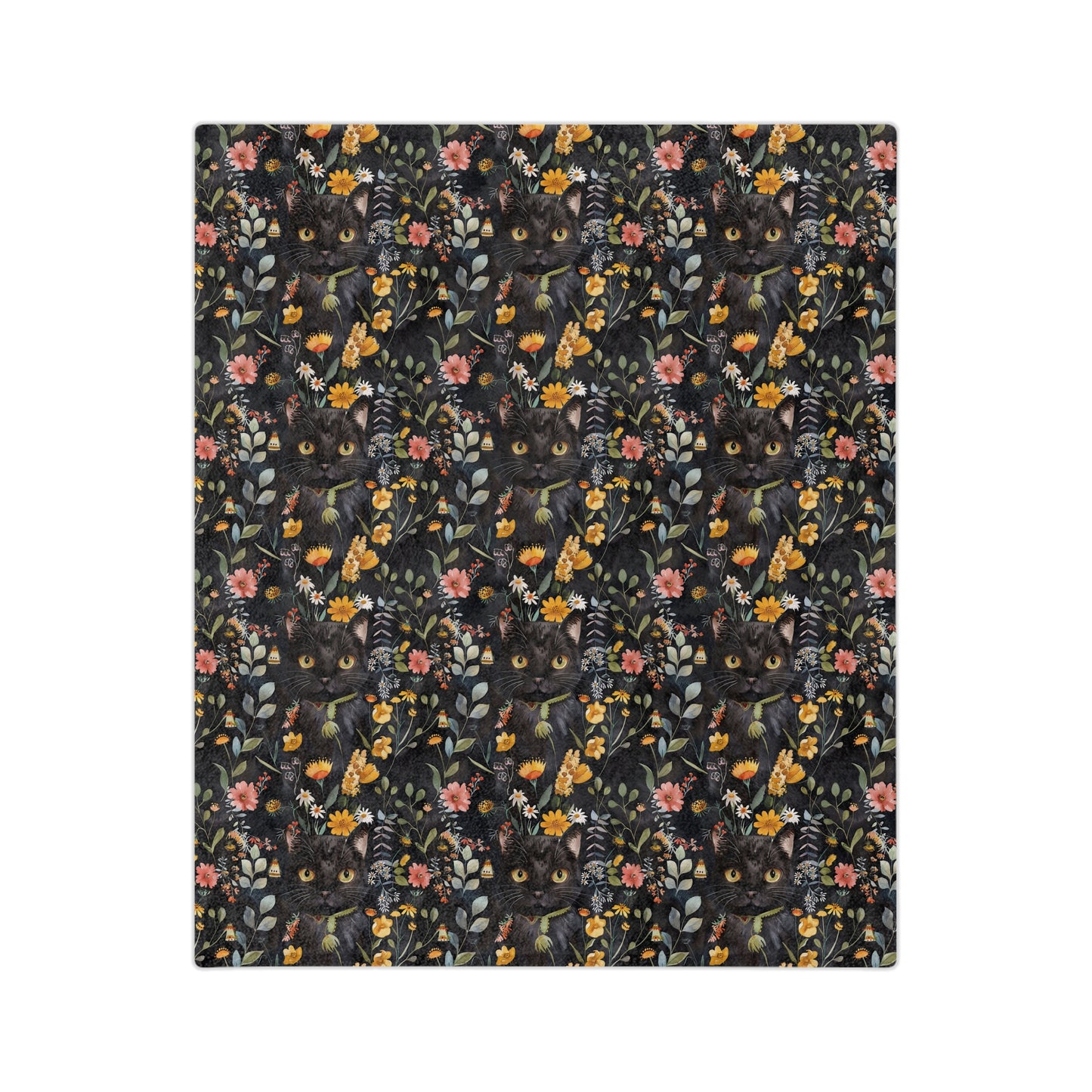 Cat & Flowers Blanket | Cozy Microfiber Blanket, Cat Lover Gift, Floral Throw, Home Decor