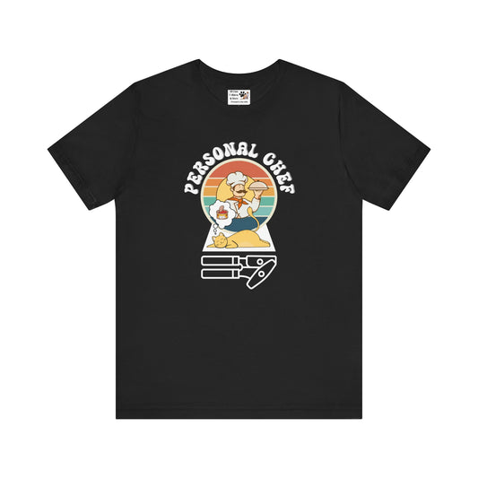 Vintage Style Personal Chef for Cats T-Shirt (#14 - Cat, Chef & Can Opener - Unisex Jersey Tee – Funny Cat Tee)