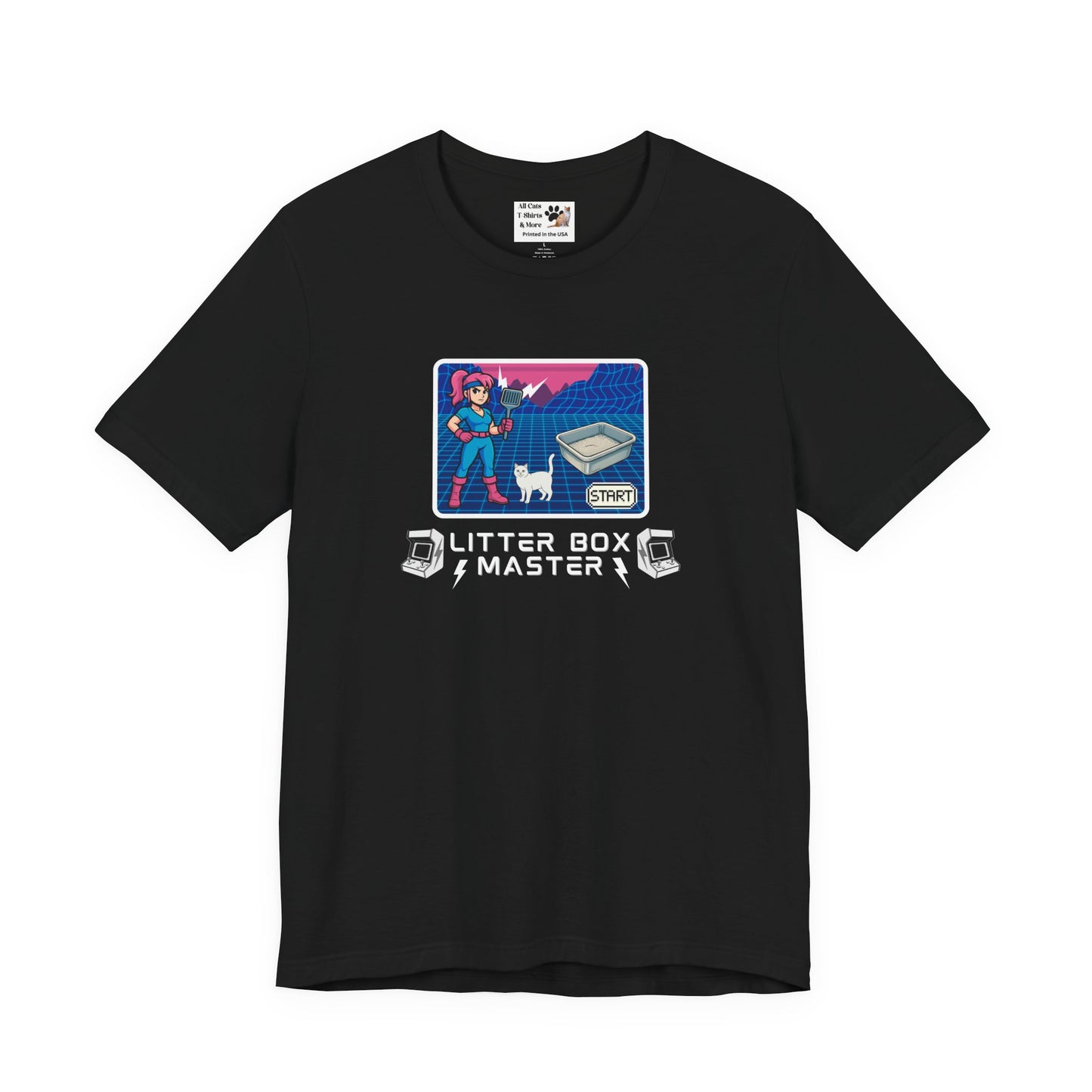 Litter Box Master T-Shirt [Tee #4] - (Funny Retro "Cat Litter Scooping Arcade Game" T-Shirt)