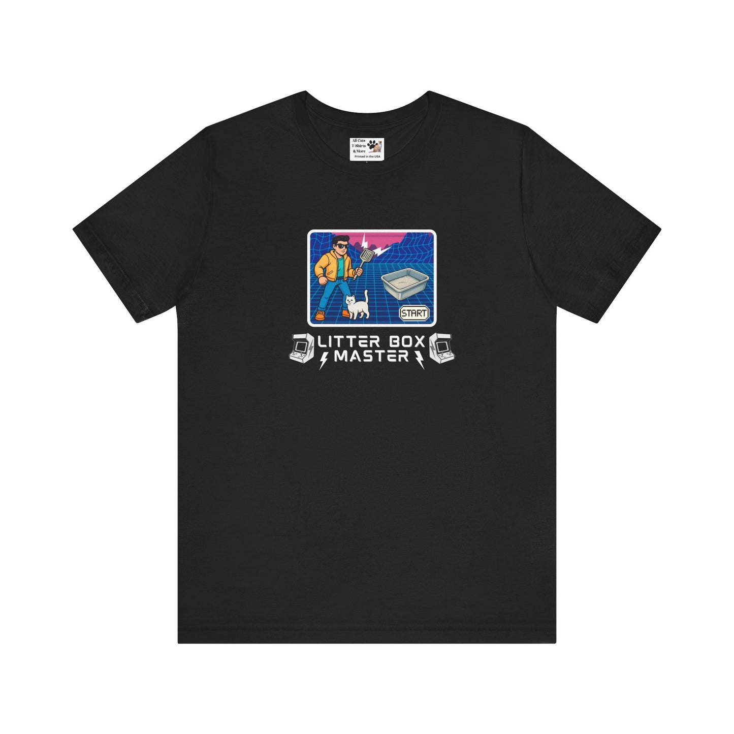 Litter Box Master T-Shirt [Tee #3] - (Funny Retro "Cat Litter Scooping Arcade Game" T-Shirt)
