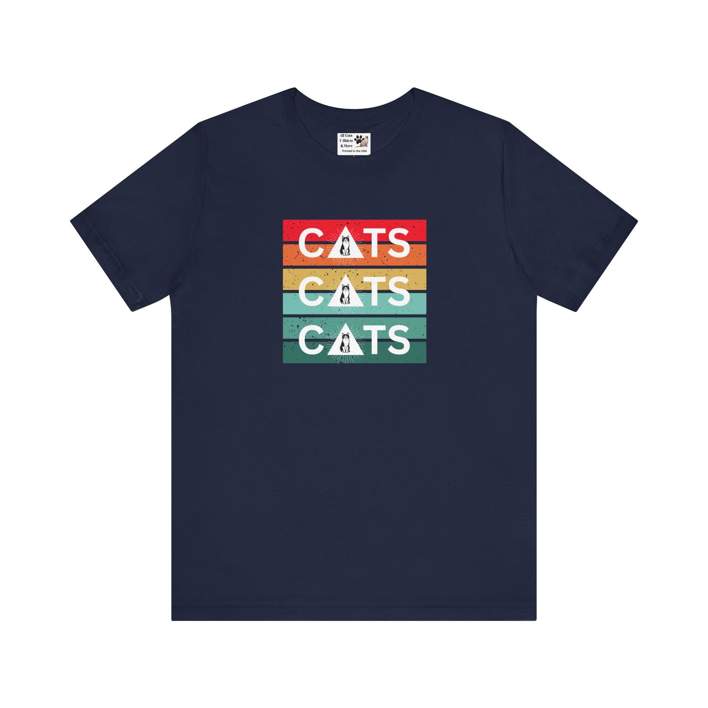 Vintage Sunset Cats T-Shirt - (Retro Cat Graphic Tee, "Triple Cat" Tee for Cat Lovers)