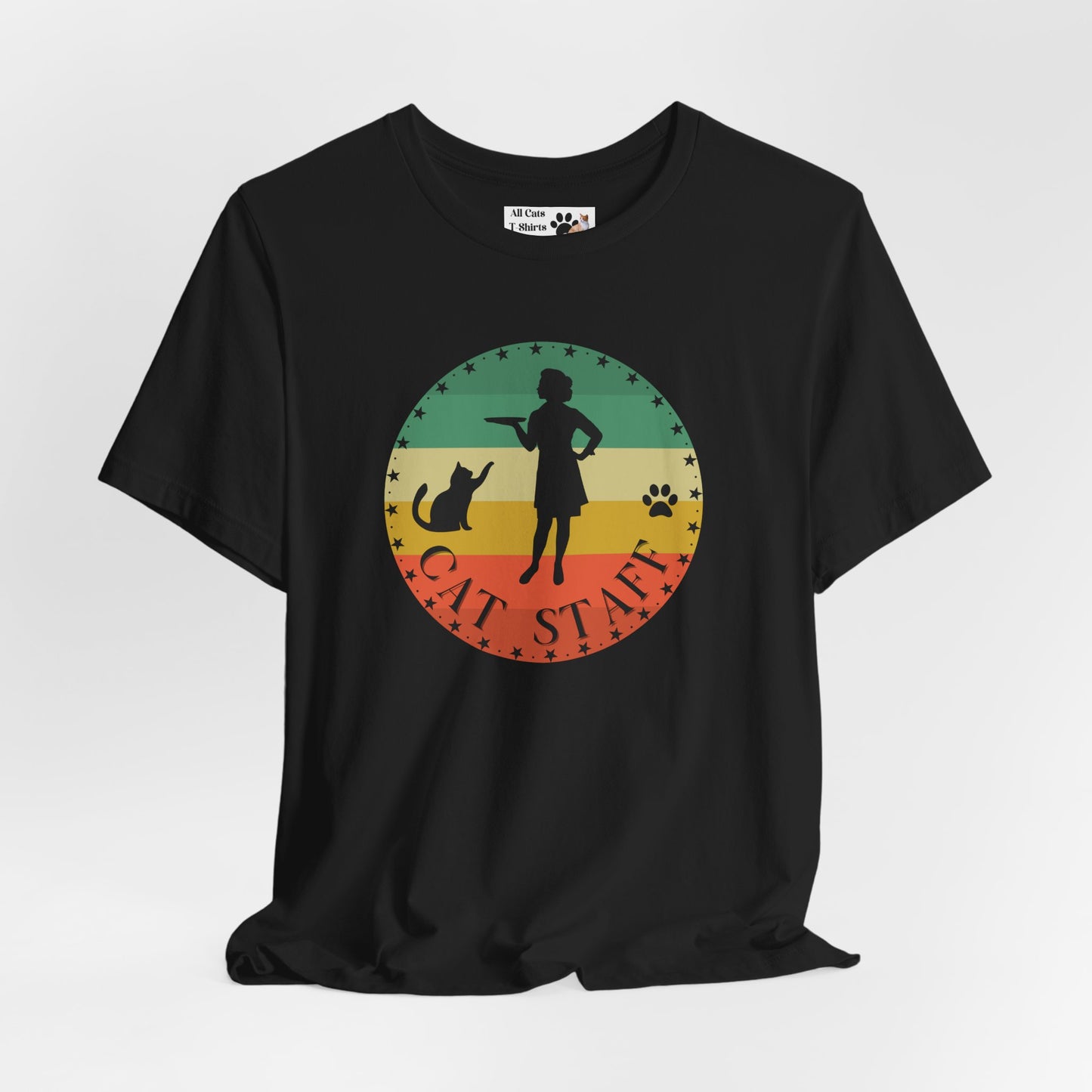 Cat Staff T-Shirt - (Vintage Sunset Style Design - Unisex Jersey Tee - Perfect Gift for Cat Lovers)