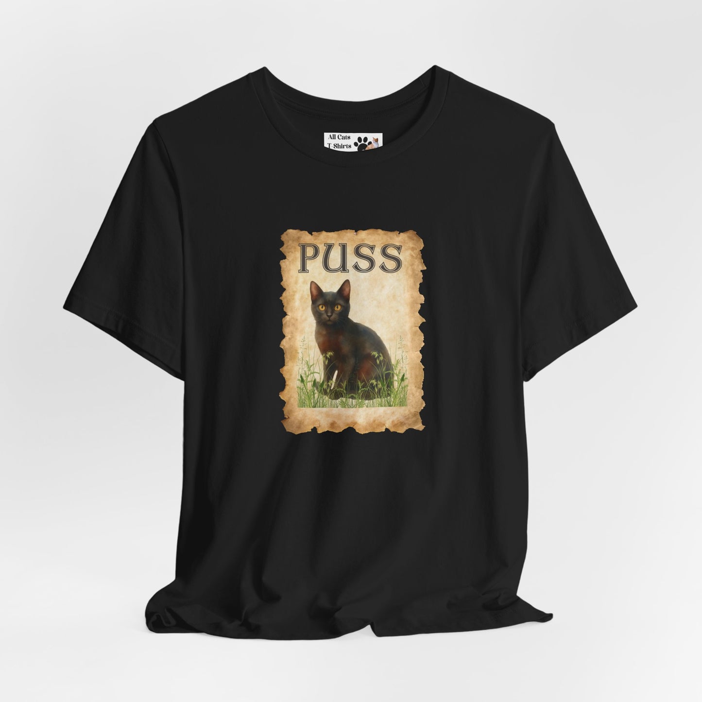 "Puss" Vintage Black Cat T-Shirt - (Pussycat Graphic Tee #2)