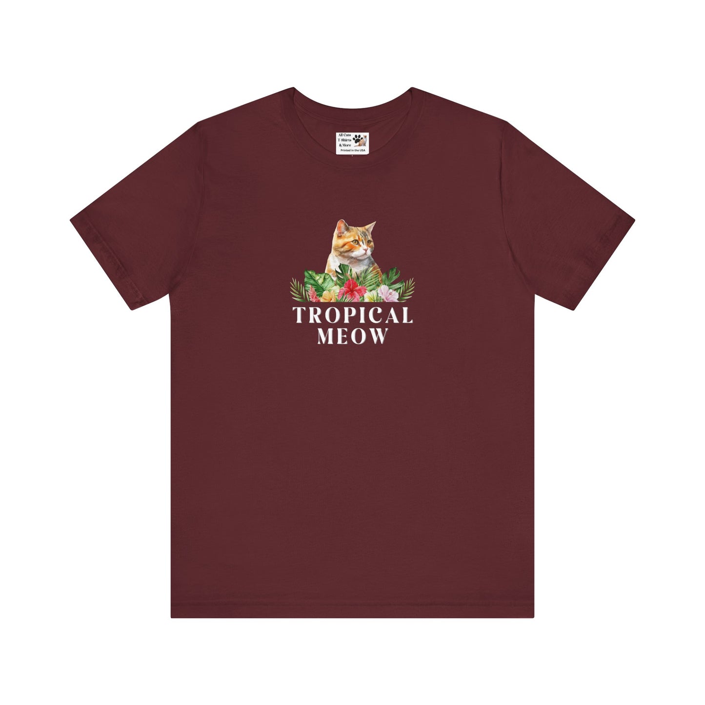 Tropical Meow Cat T-Shirt - (Cute Floral Cat Tee, Tropical Meow #2 No Background)
