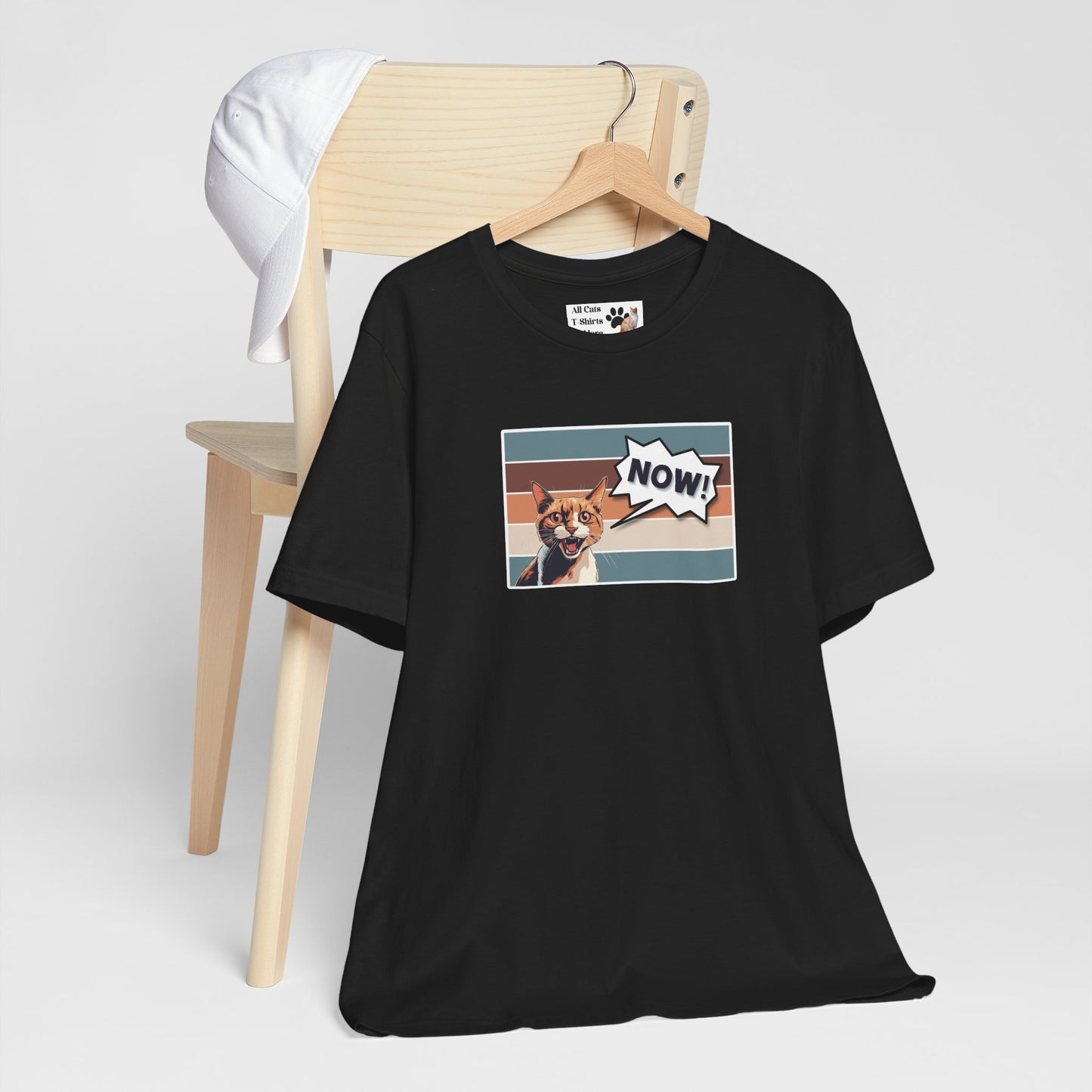NOW CAT Graphic T-Shirt -Rectangle Design- (Funnny Cat Unisex Jersey Tee - Perfect for Cat Owners!)