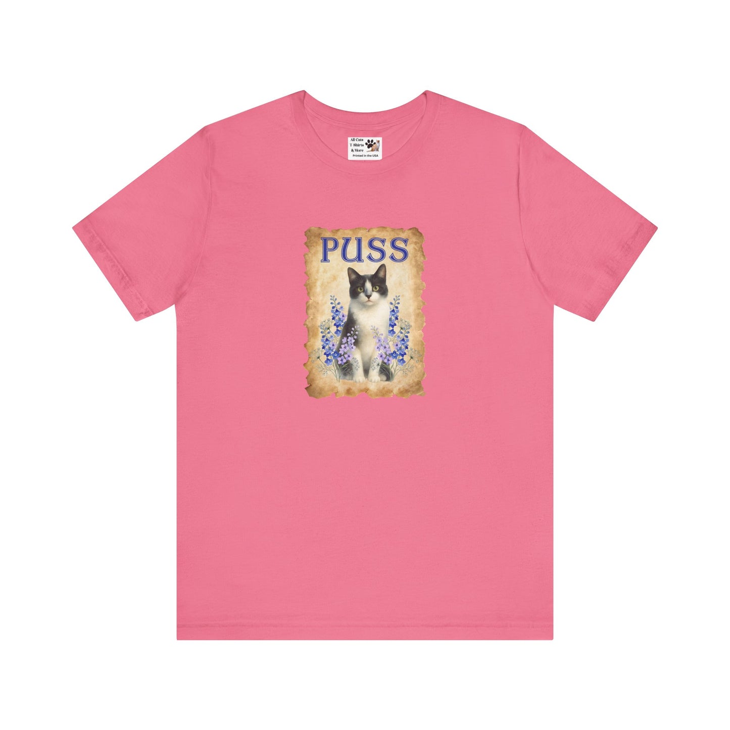 "Puss" Vintage Floral Cat T-Shirt - (Pussycat Graphic Tee)