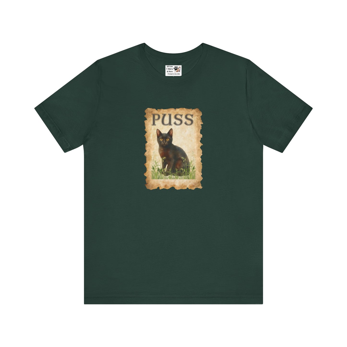 "Puss" Vintage Black Cat T-Shirt - (Pussycat Graphic Tee #2)