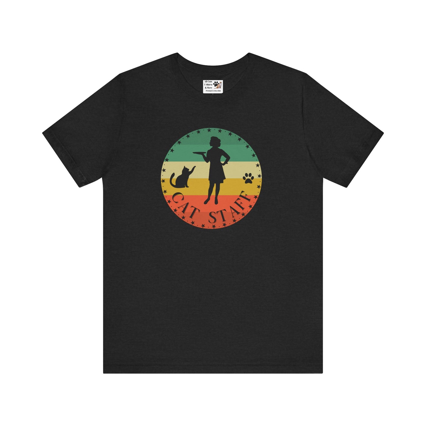 Cat Staff T-Shirt - (Vintage Sunset Style Design - Unisex Jersey Tee - Perfect Gift for Cat Lovers)