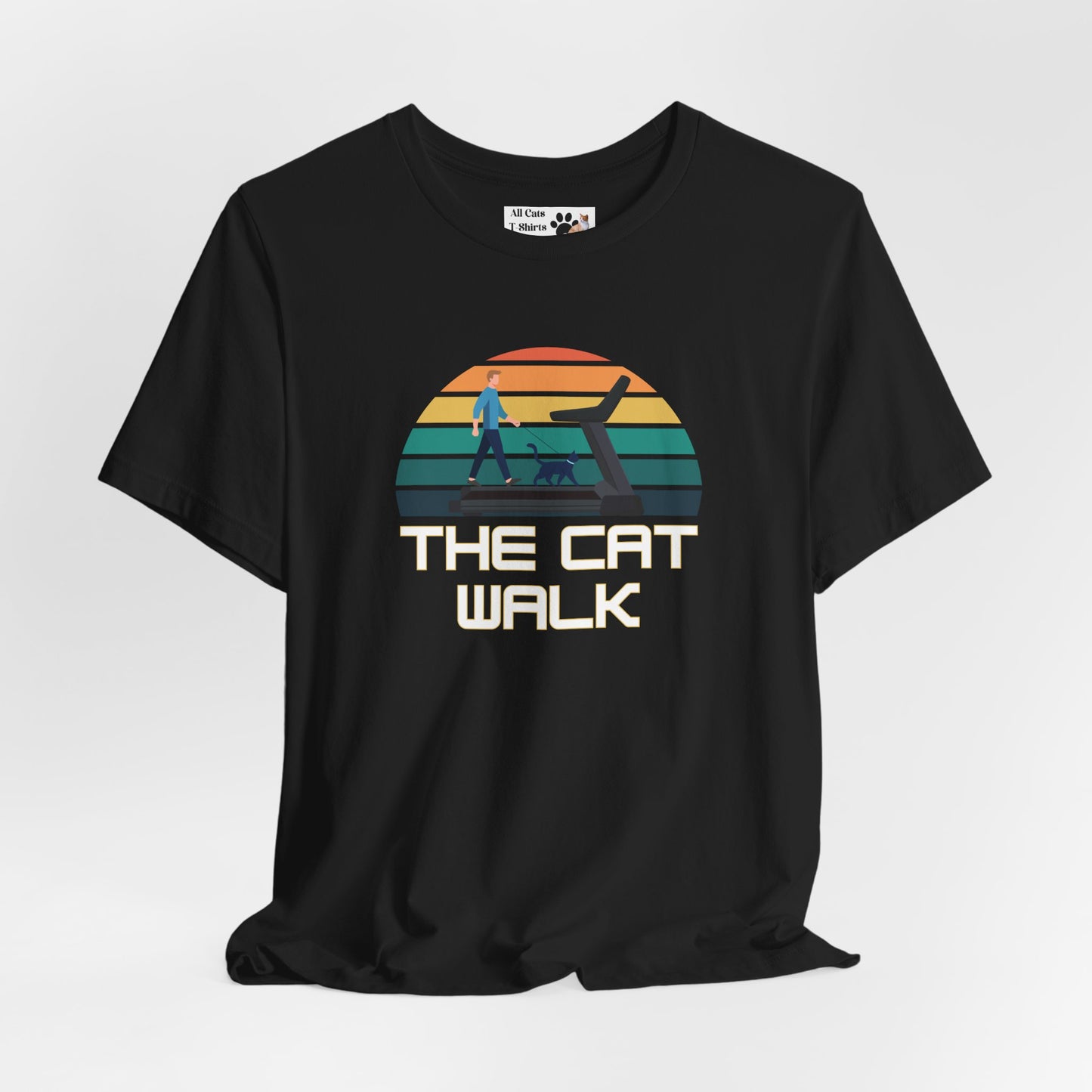 The "Cat Walk" Colorful Vintage Sunset T-Shirt [#2] - (Cat Fan Tee, Funny Cat Shirt, Retro Cat Owner Gift)
