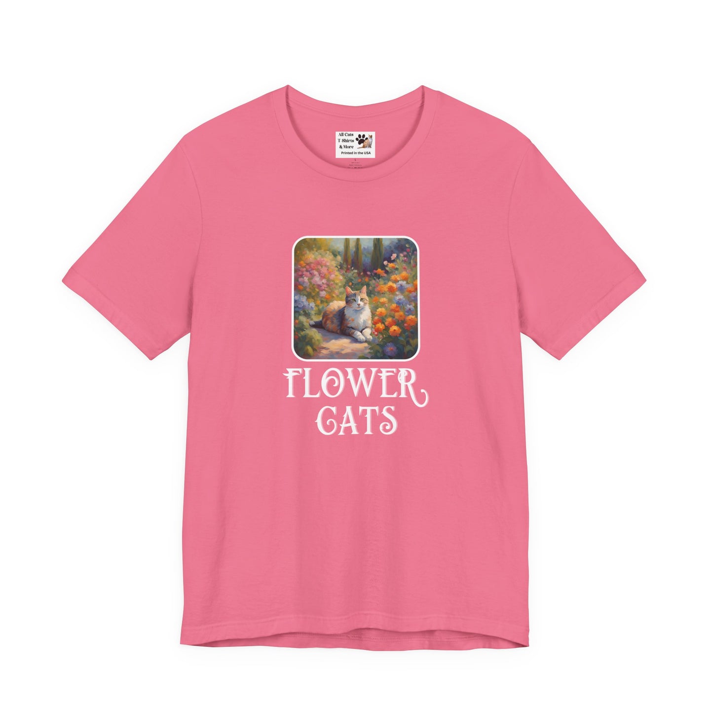 Flower Cats T-Shirt — (Flower Cats Tee #1, Colorful Garden Cat T-Shirt for Cat Fans & Cat Lovers!)