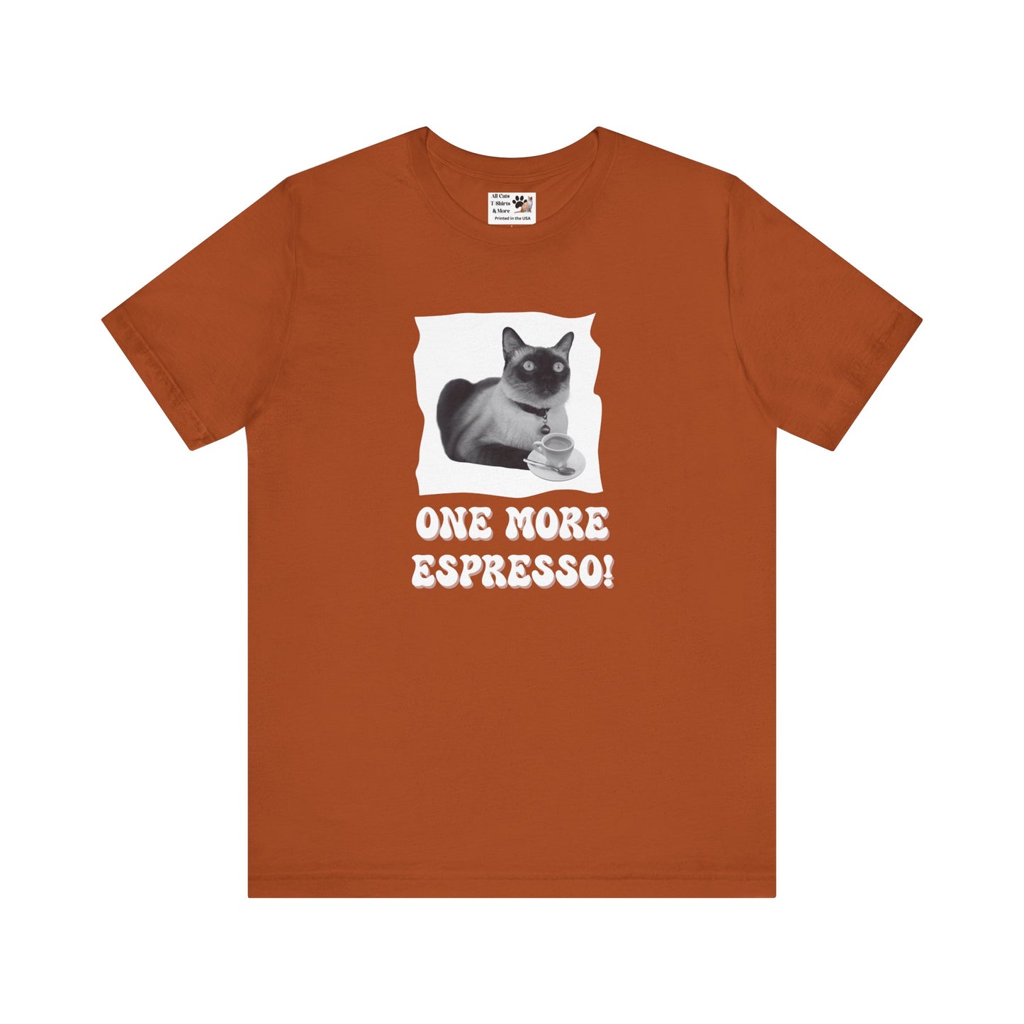 One More Espresso! - (Cat & Coffee T-Shirt #3, Black & White)