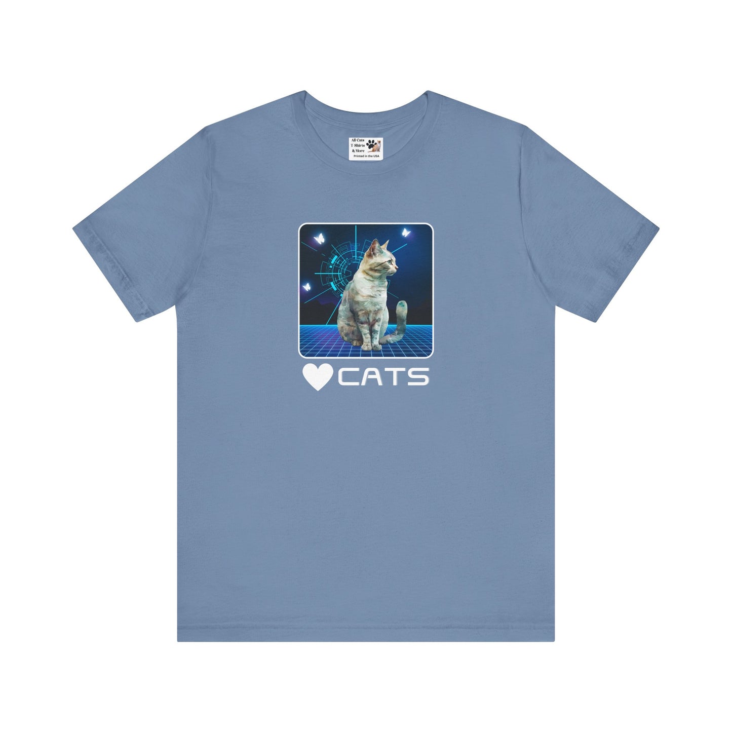 "Heart Cats" or "Love Cats" Retro T‑Shirt  - (Futuristic Vintage Style Fun Cat Tee #1)