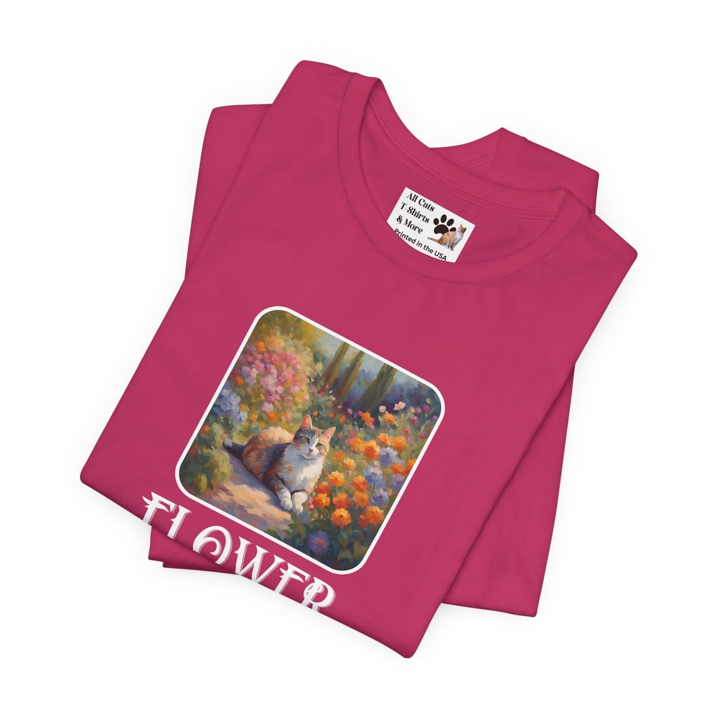 Flower Cats T-Shirt — (Flower Cats Tee #1, Colorful Garden Cat T-Shirt for Cat Fans & Cat Lovers!)