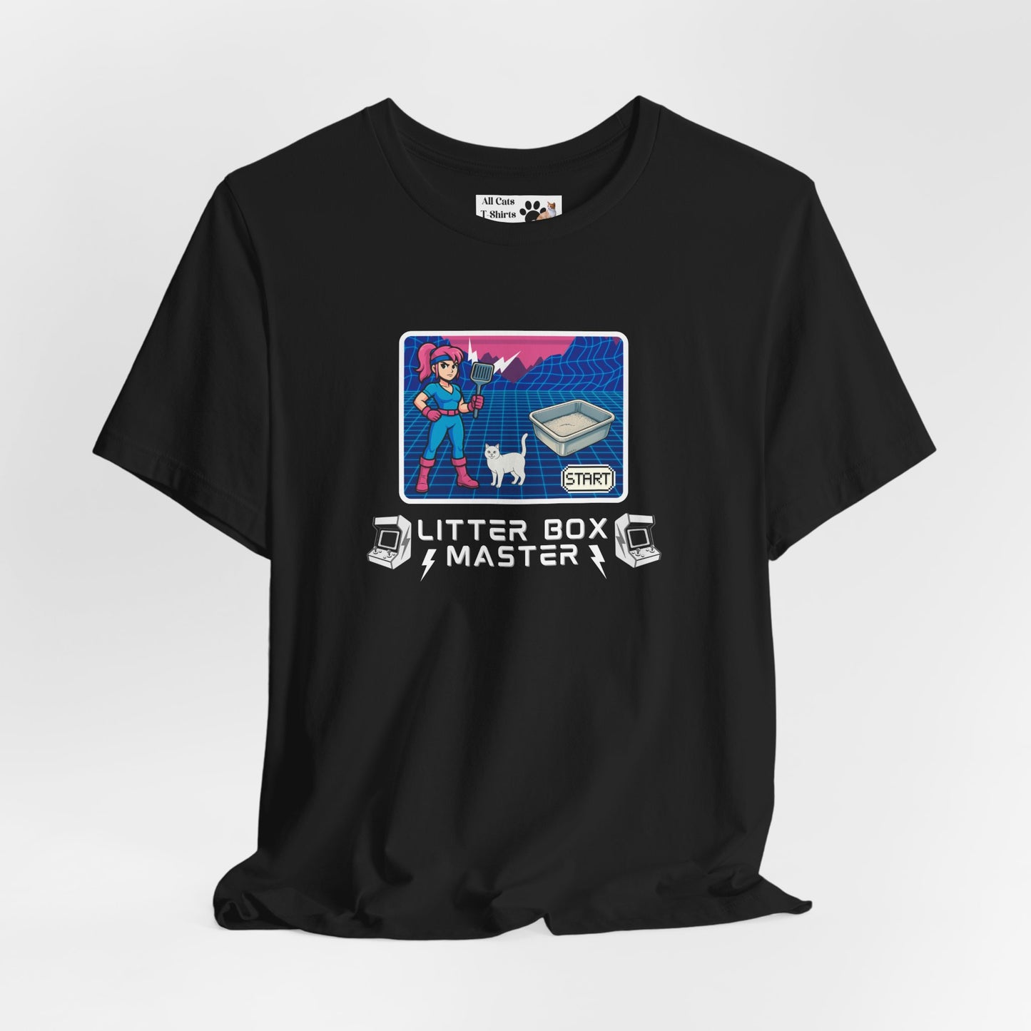 Litter Box Master T-Shirt [Tee #4] - (Funny Retro "Cat Litter Scooping Arcade Game" T-Shirt)
