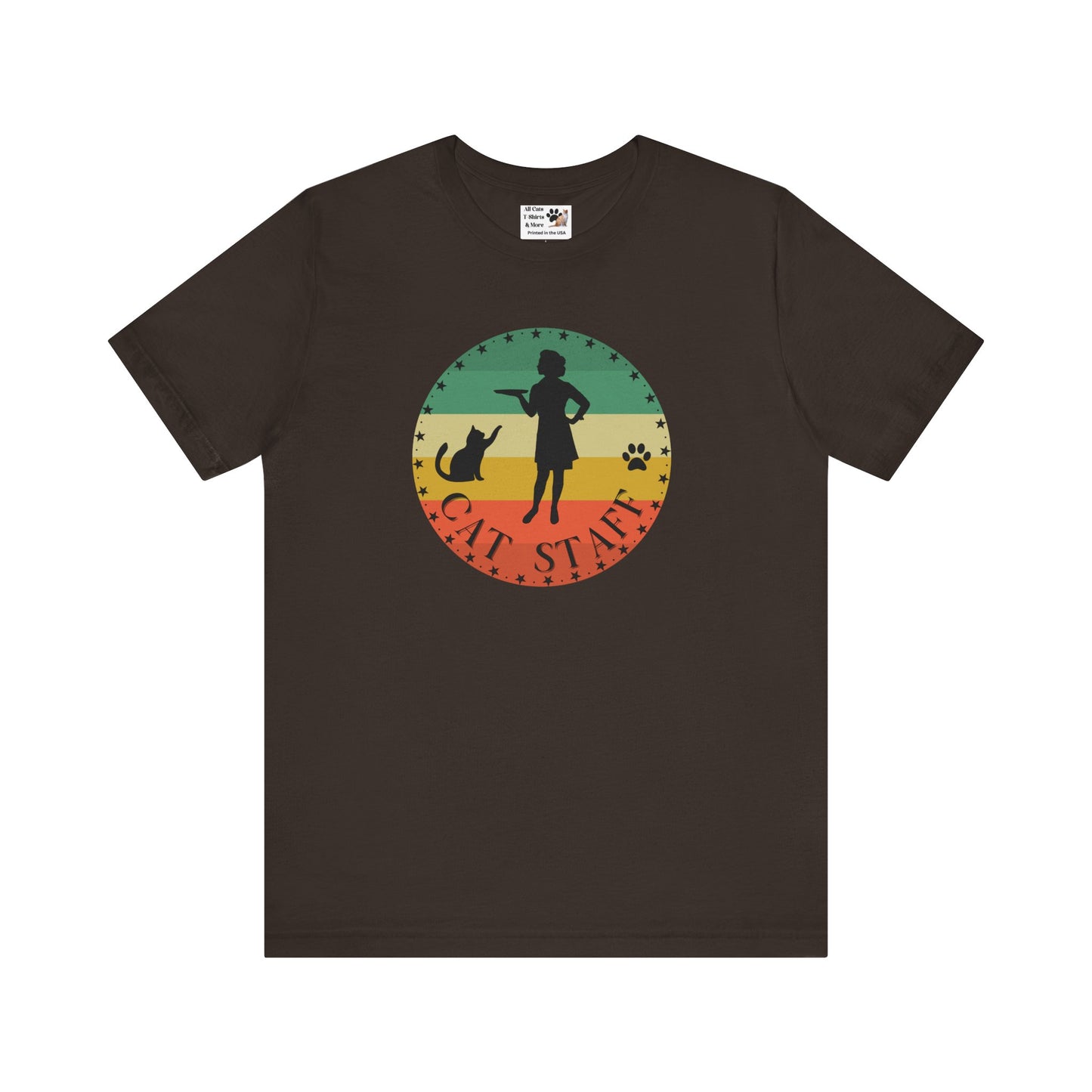 Cat Staff T-Shirt - (Vintage Sunset Style Design - Unisex Jersey Tee - Perfect Gift for Cat Lovers)