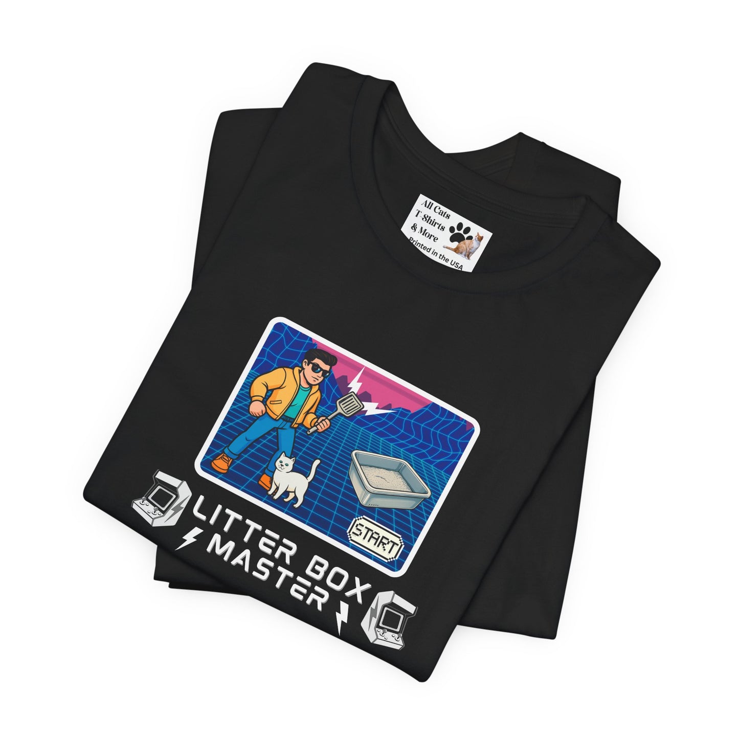 Litter Box Master T-Shirt [Tee #3] - (Funny Retro "Cat Litter Scooping Arcade Game" T-Shirt)