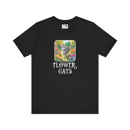 Flower Cats T-Shirts - (Flower Cats Tee #4, Cat in Wildflower Garden T-Shirt, Cat Mom Tee)