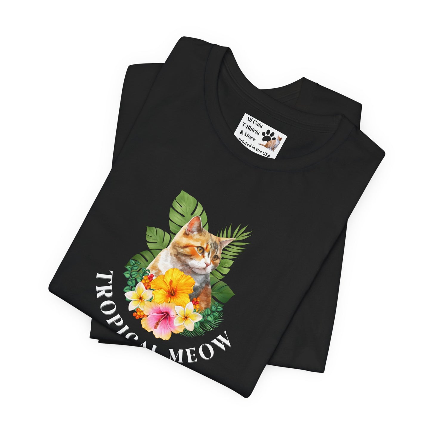 Tropical Meow T-Shirt — Tropical Style Cat Fan Graphic Tee (#3 No Background)