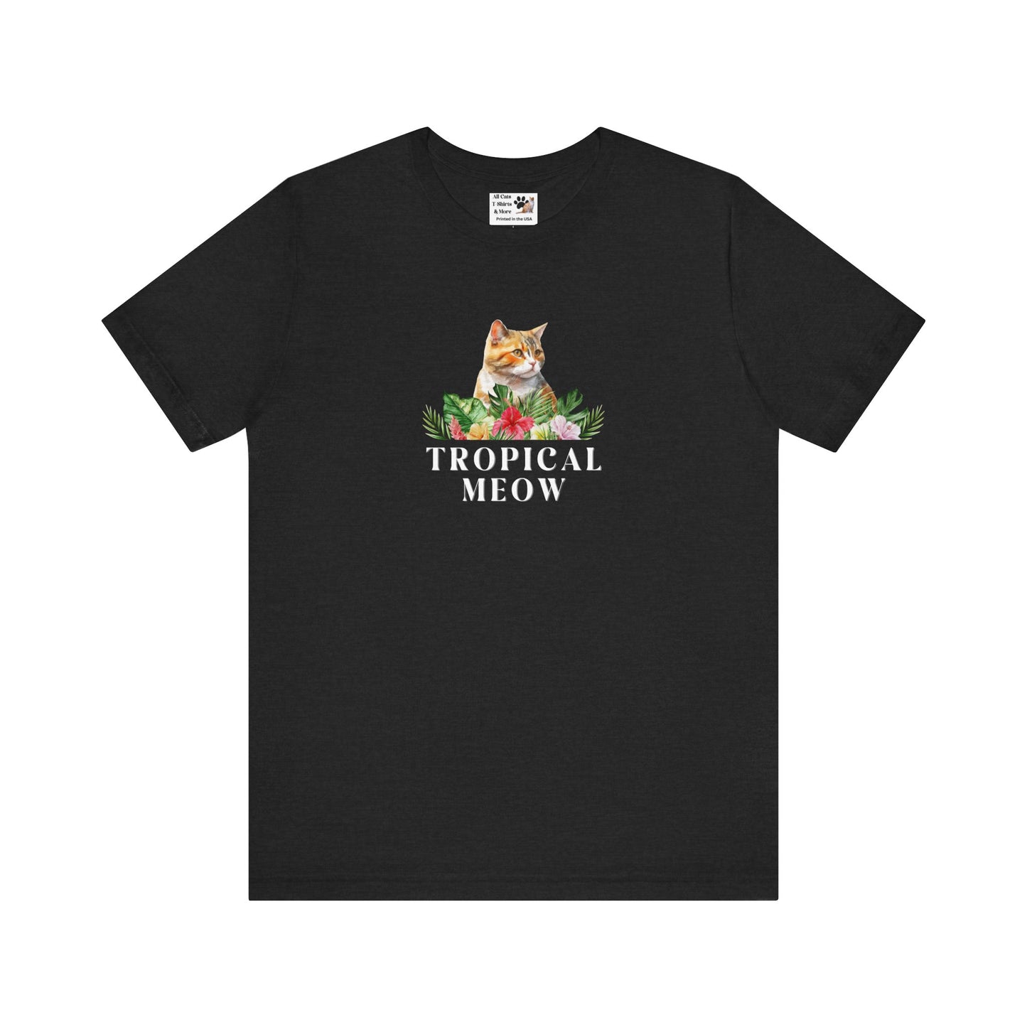 Tropical Meow Cat T-Shirt - (Cute Floral Cat Tee, Tropical Meow #2 No Background)
