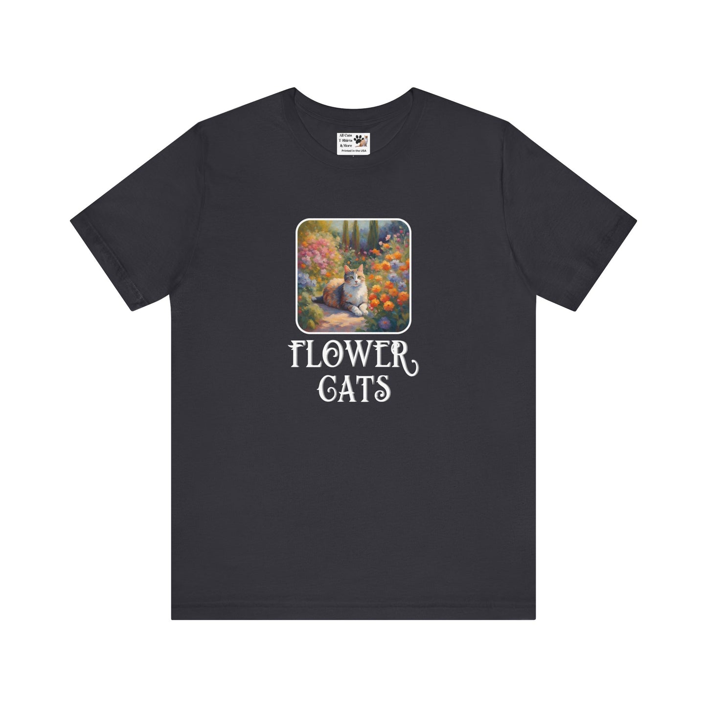 Flower Cats T-Shirt — (Flower Cats Tee #1, Colorful Garden Cat T-Shirt for Cat Fans & Cat Lovers!)