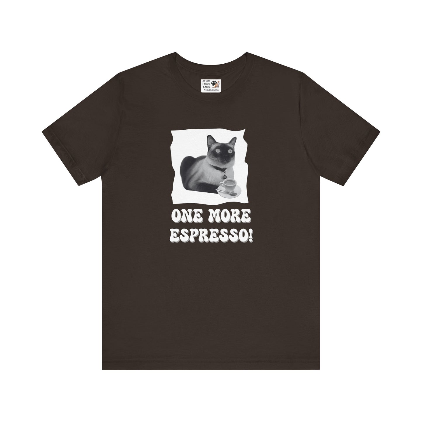 One More Espresso! - (Cat & Coffee T-Shirt #3, Black & White)