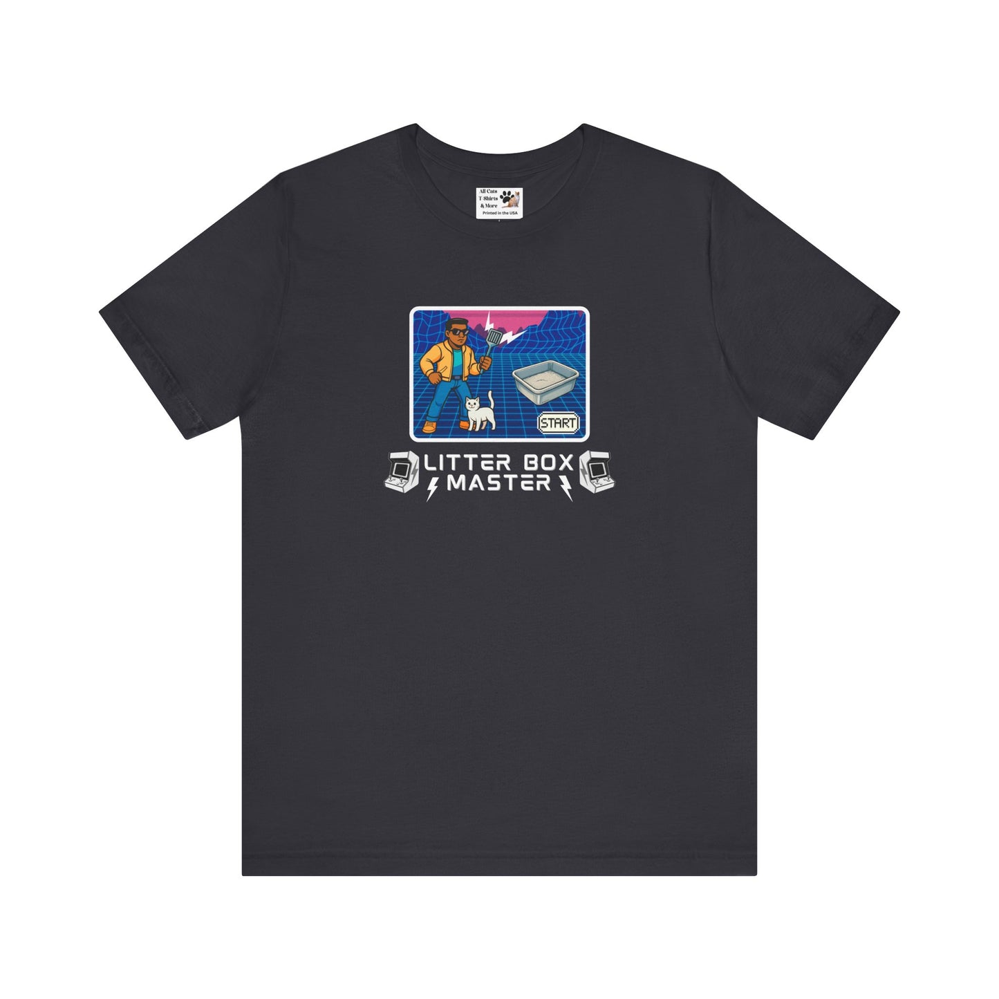 Litter Box Master T-Shirt [Tee #1] - (Funny Retro "Cat Litter Scooping Arcade Game" T-Shirt)