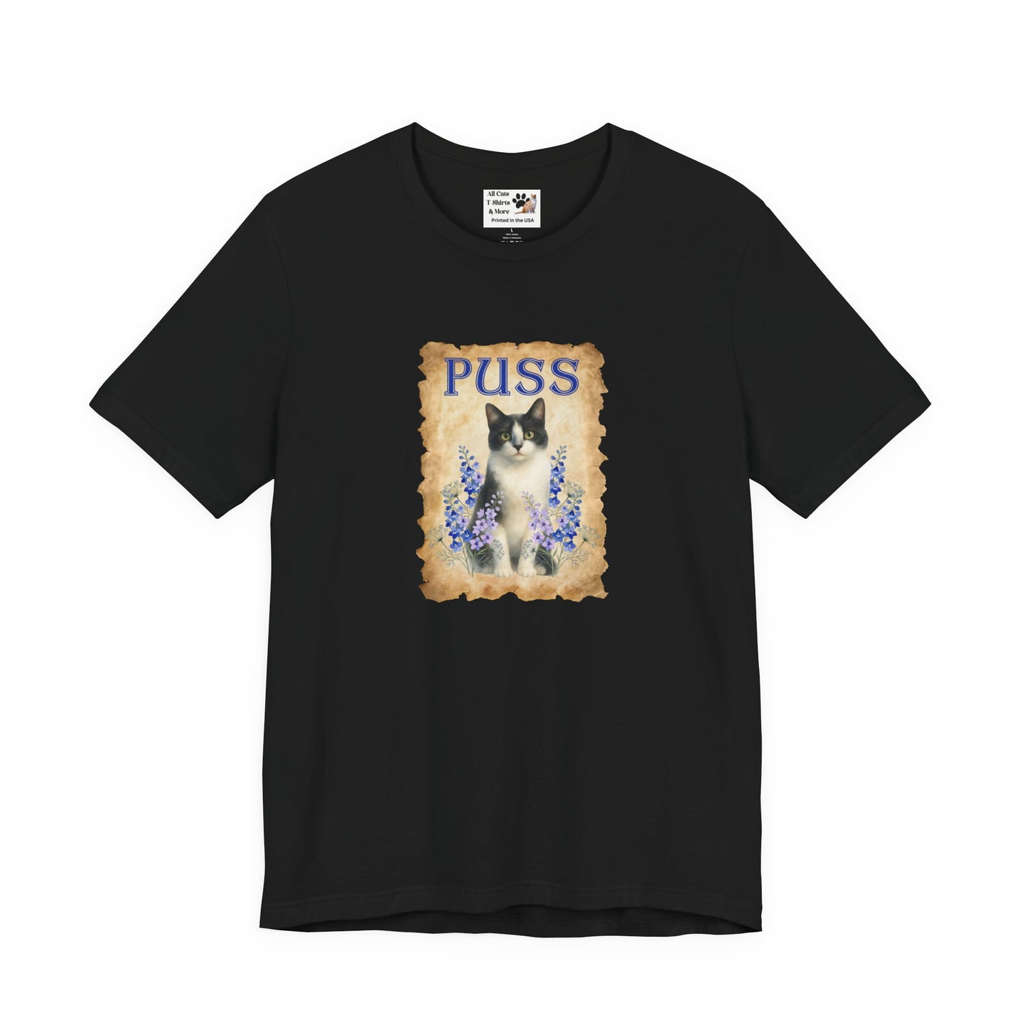 "Puss" Vintage Floral Cat T-Shirt - (Pussycat Graphic Tee)