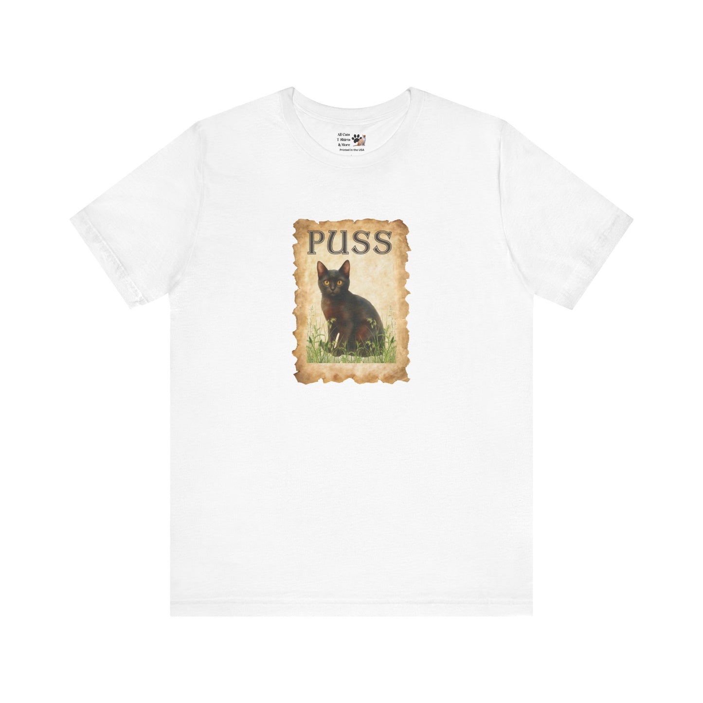 "Puss" Vintage Black Cat T-Shirt - (Pussycat Graphic Tee #2)