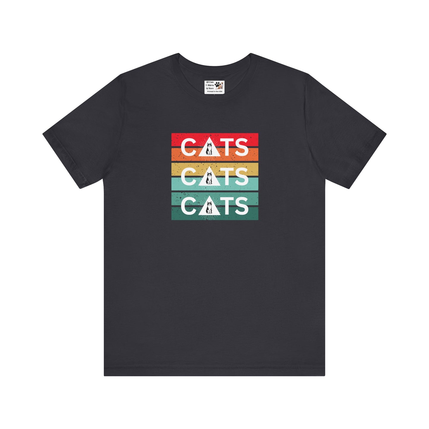 Vintage Sunset Cats T-Shirt - (Retro Cat Graphic Tee, "Triple Cat" Tee for Cat Lovers)
