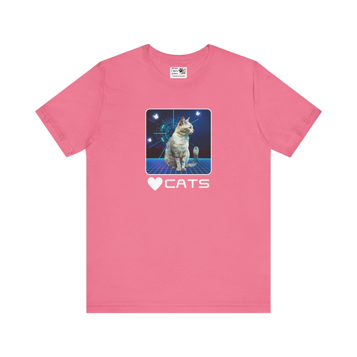 "Heart Cats" or "Love Cats" Retro T‑Shirt  - (Futuristic Vintage Style Fun Cat Tee #1)