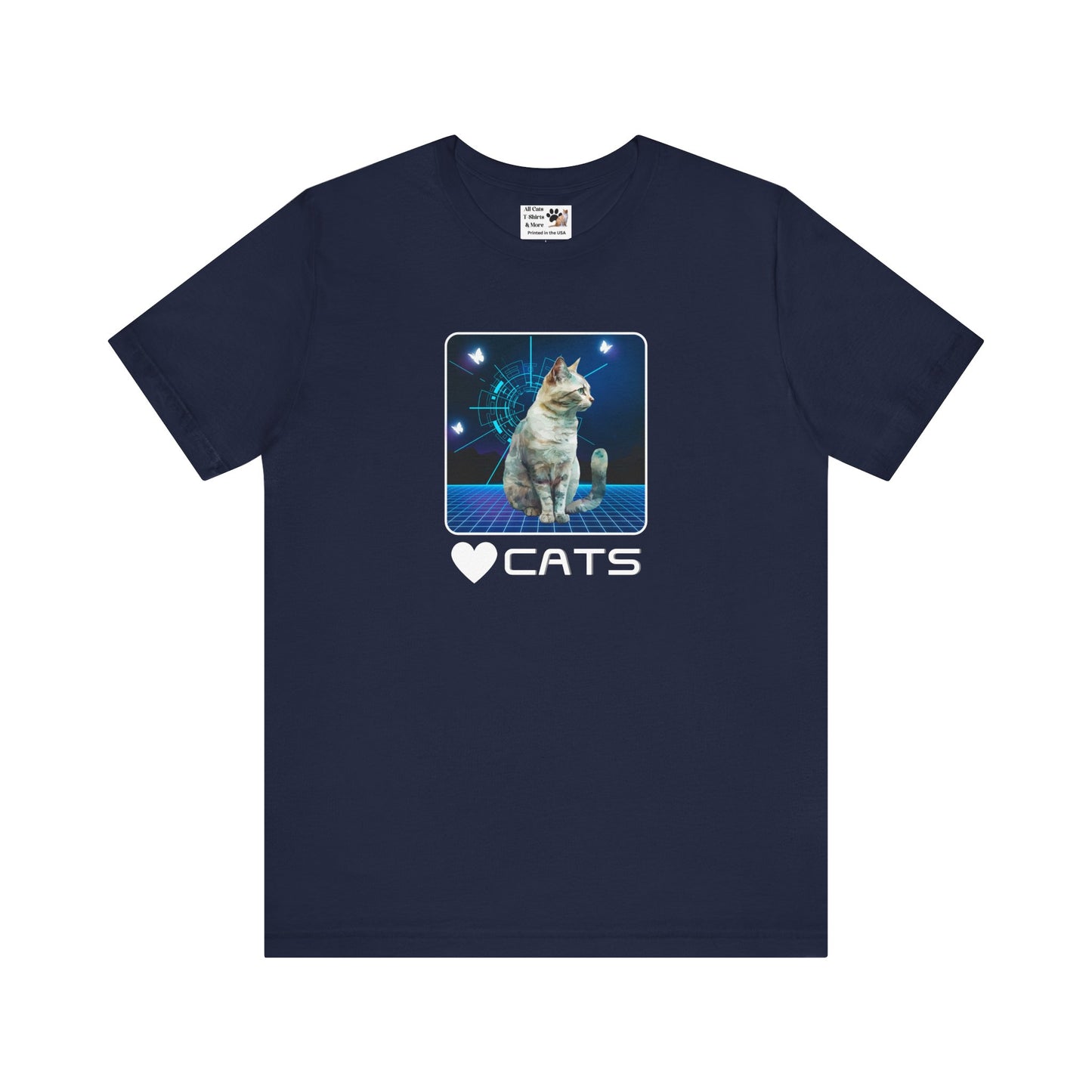 "Heart Cats" or "Love Cats" Retro T‑Shirt  - (Futuristic Vintage Style Fun Cat Tee #1)