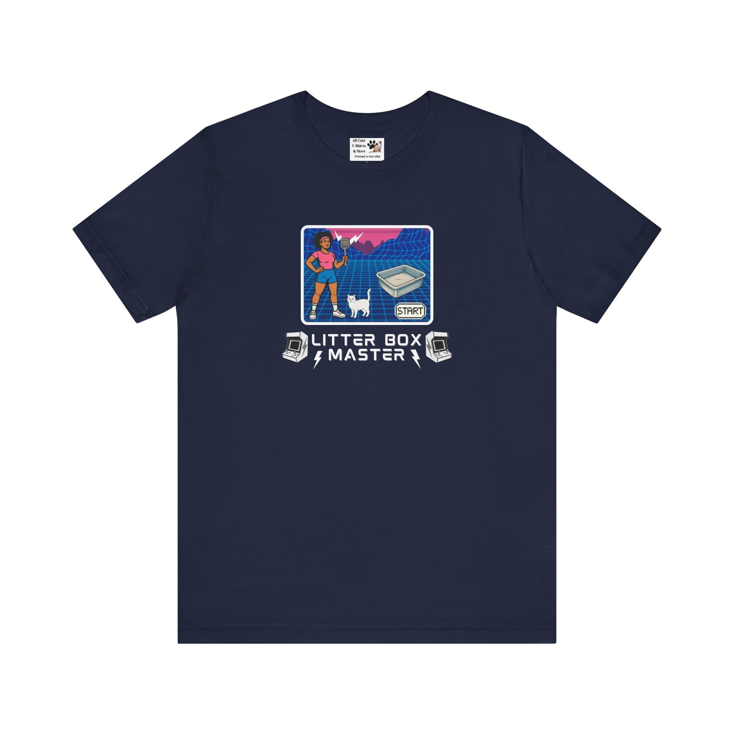 Litter Box Master T-Shirt [Tee #2] - (Funny Retro "Cat Litter Scooping Arcade Game" T-Shirt)