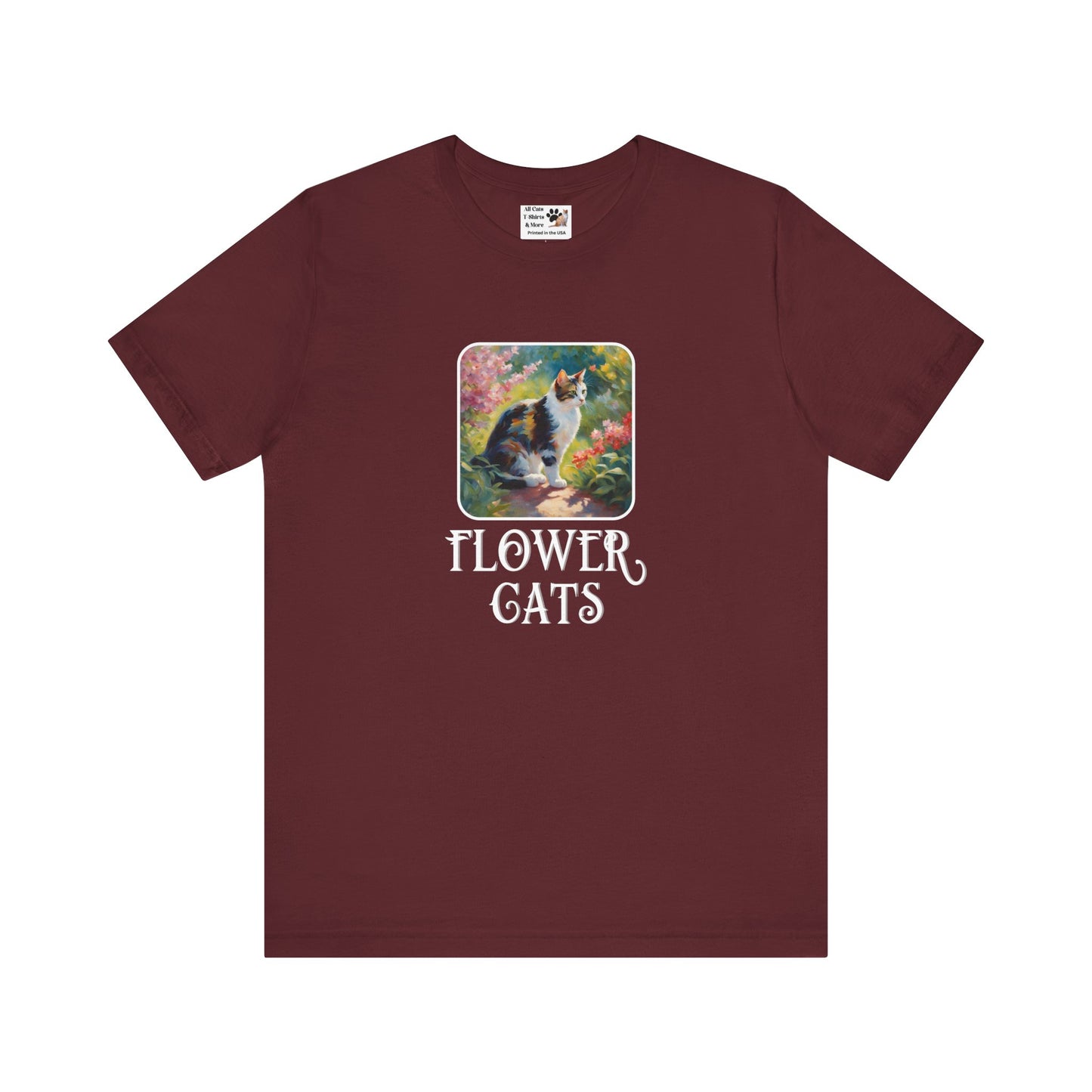 Flower Cats T-Shirt - (Flower Cat Tee #3, Calico Garden Cat T-Shirt for Cat Lovers, Cat Moms)