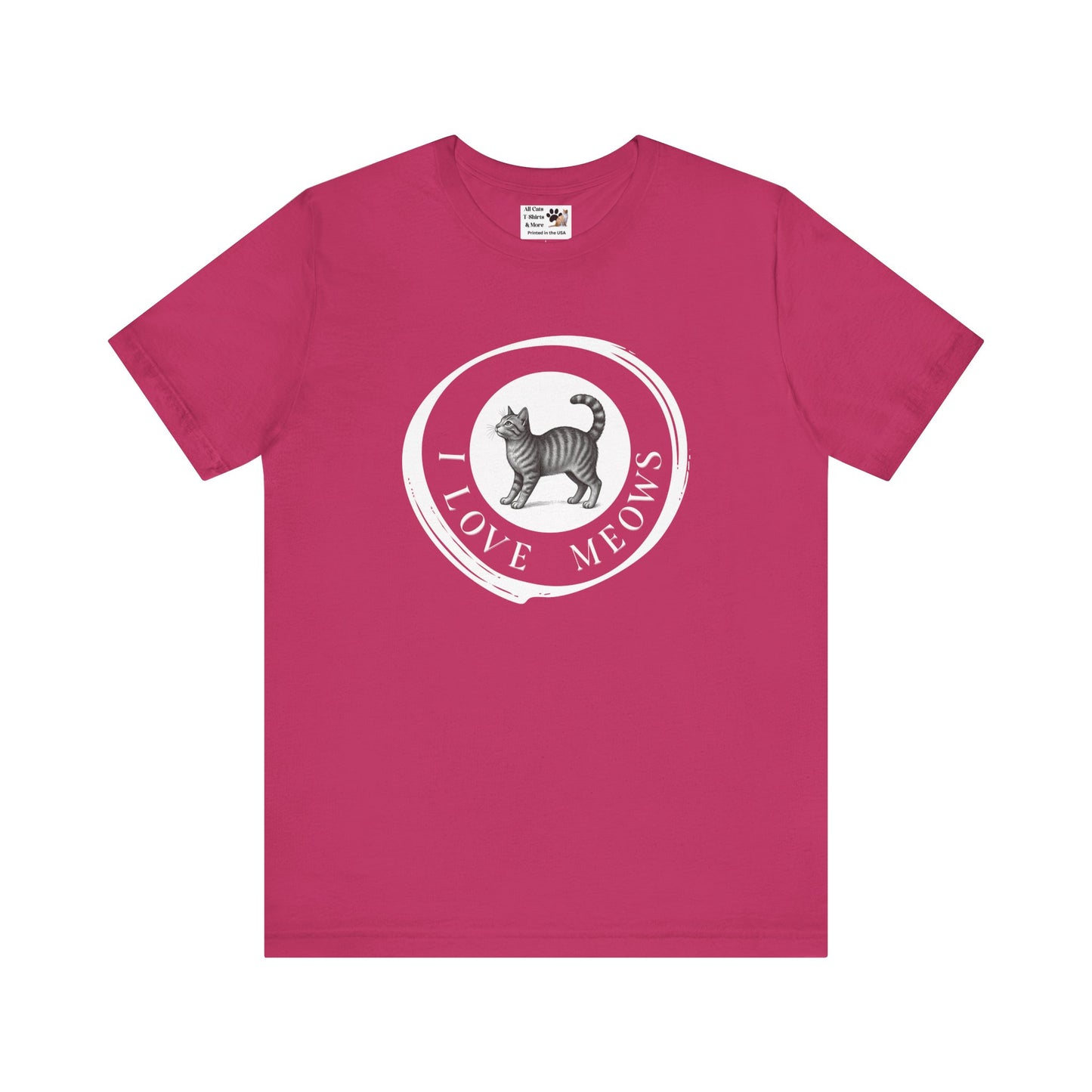 I Love Meows T-Shirt (Tee #2, Etched Cat in Brushed Circle for Cat People)