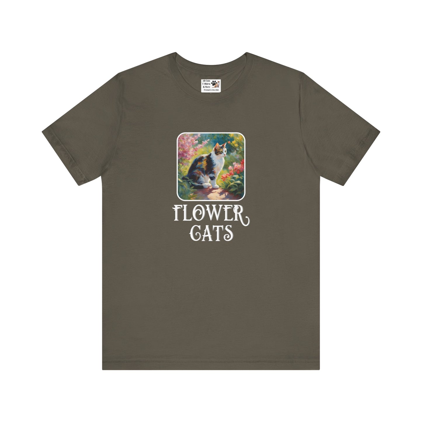 Flower Cats T-Shirt - (Flower Cat Tee #3, Calico Garden Cat T-Shirt for Cat Lovers, Cat Moms)