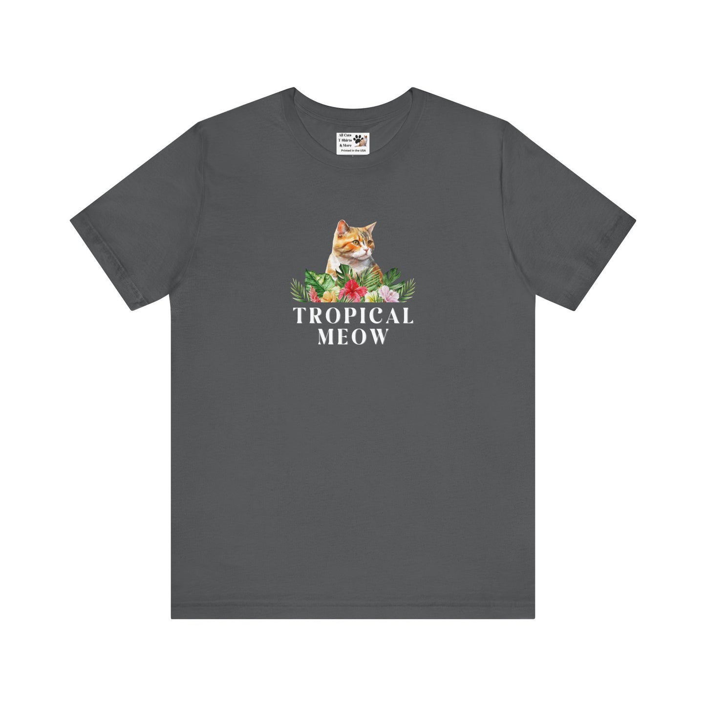 Tropical Meow Cat T-Shirt - (Cute Floral Cat Tee, Tropical Meow #2 No Background)