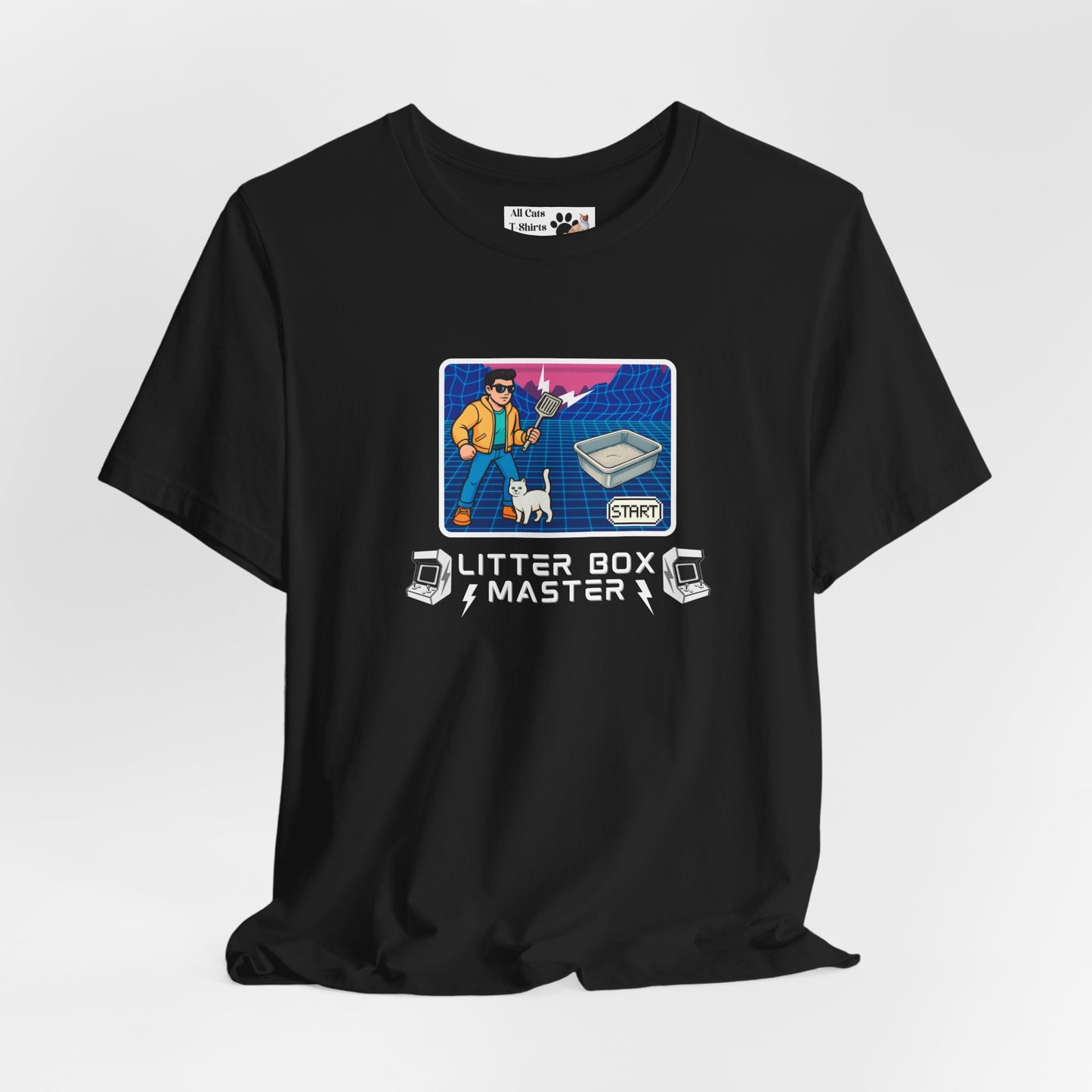 Litter Box Master T-Shirt [Tee #3] - (Funny Retro "Cat Litter Scooping Arcade Game" T-Shirt)