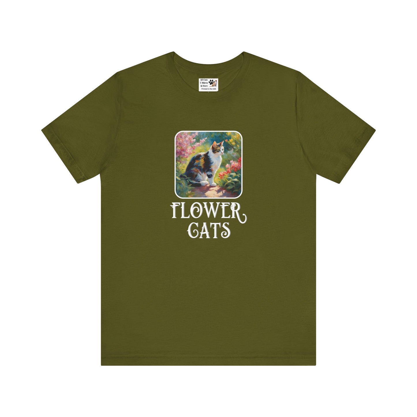 Flower Cats T-Shirt - (Flower Cat Tee #3, Calico Garden Cat T-Shirt for Cat Lovers, Cat Moms)