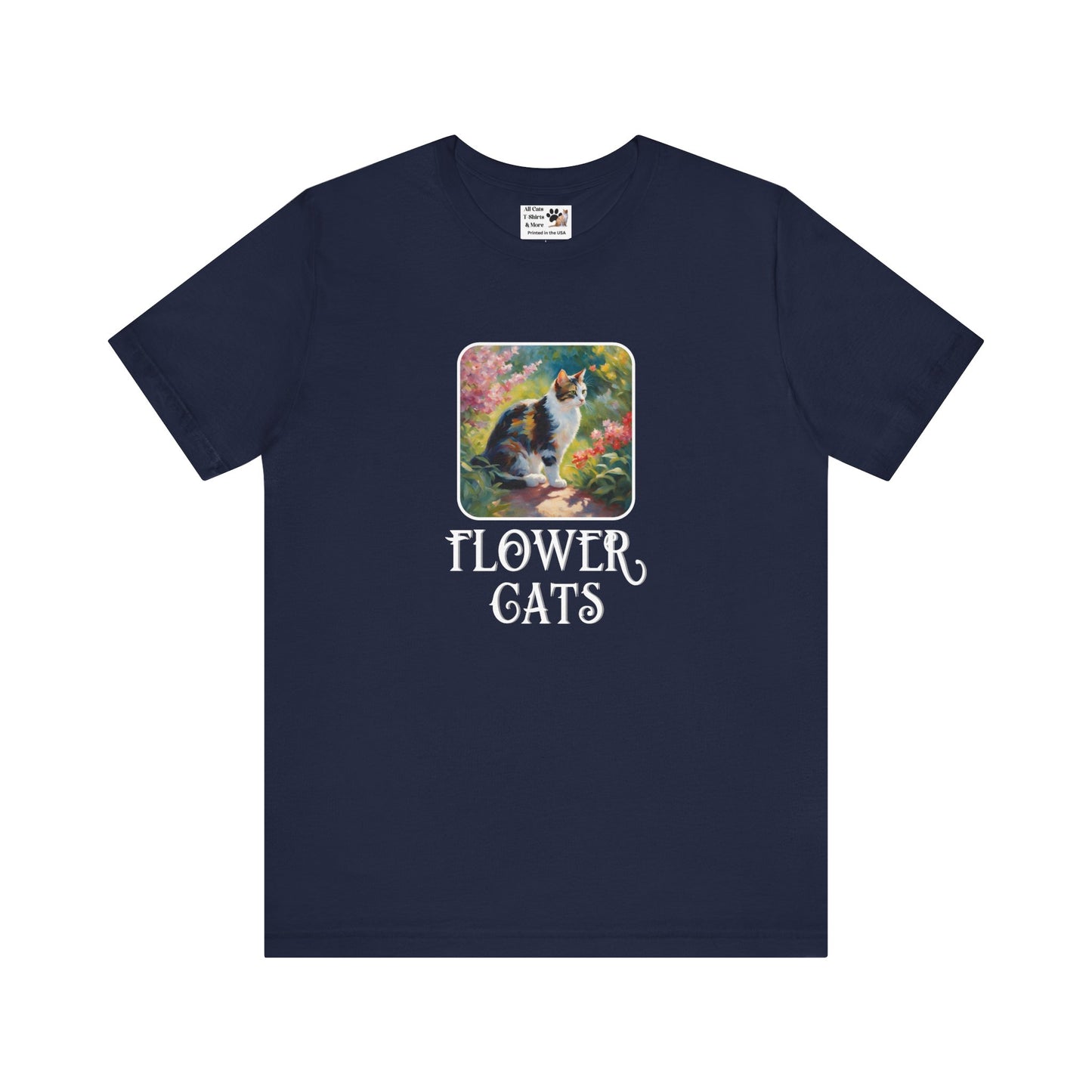 Flower Cats T-Shirt - (Flower Cat Tee #3, Calico Garden Cat T-Shirt for Cat Lovers, Cat Moms)