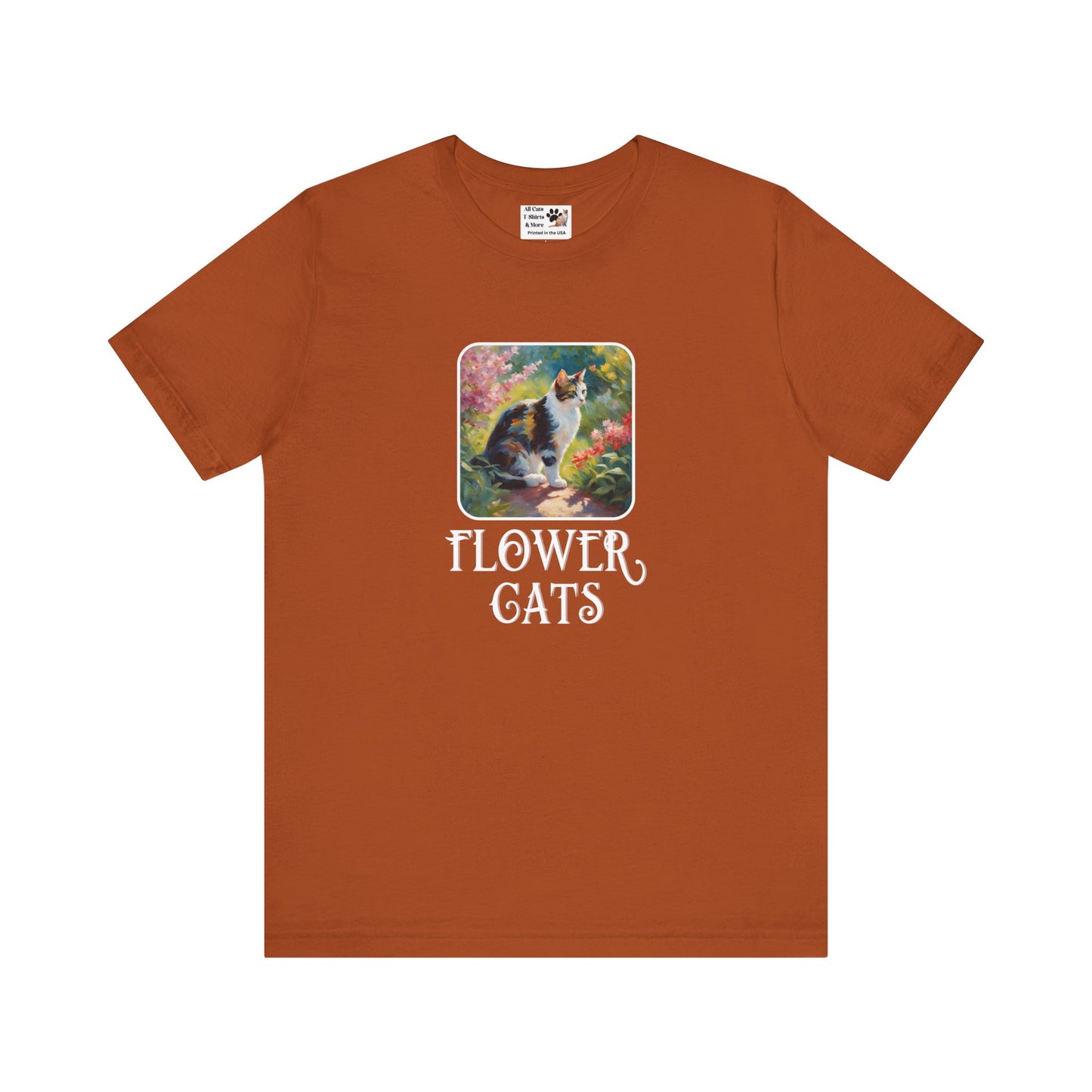 Flower Cats T-Shirt - (Flower Cat Tee #3, Calico Garden Cat T-Shirt for Cat Lovers, Cat Moms)